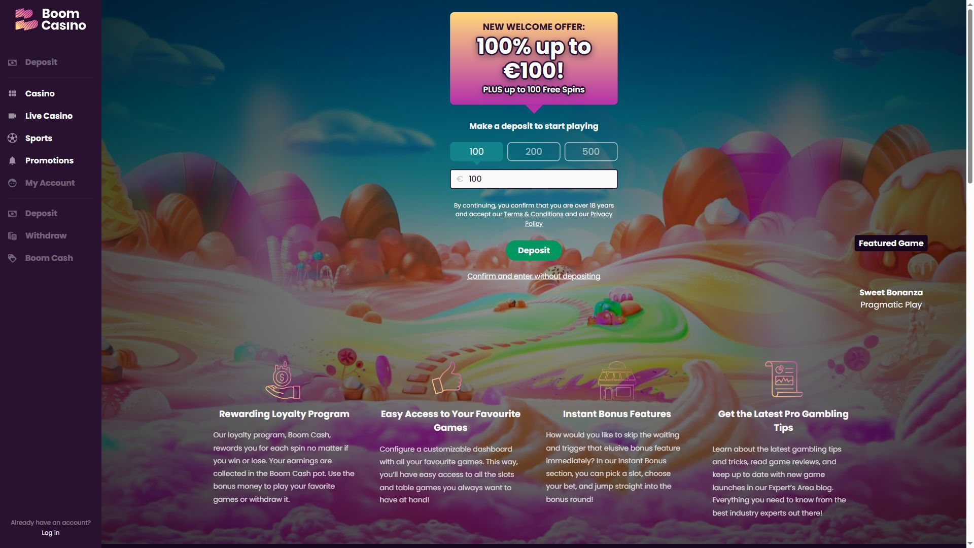 Boom Casino — Homepage (Desktop)