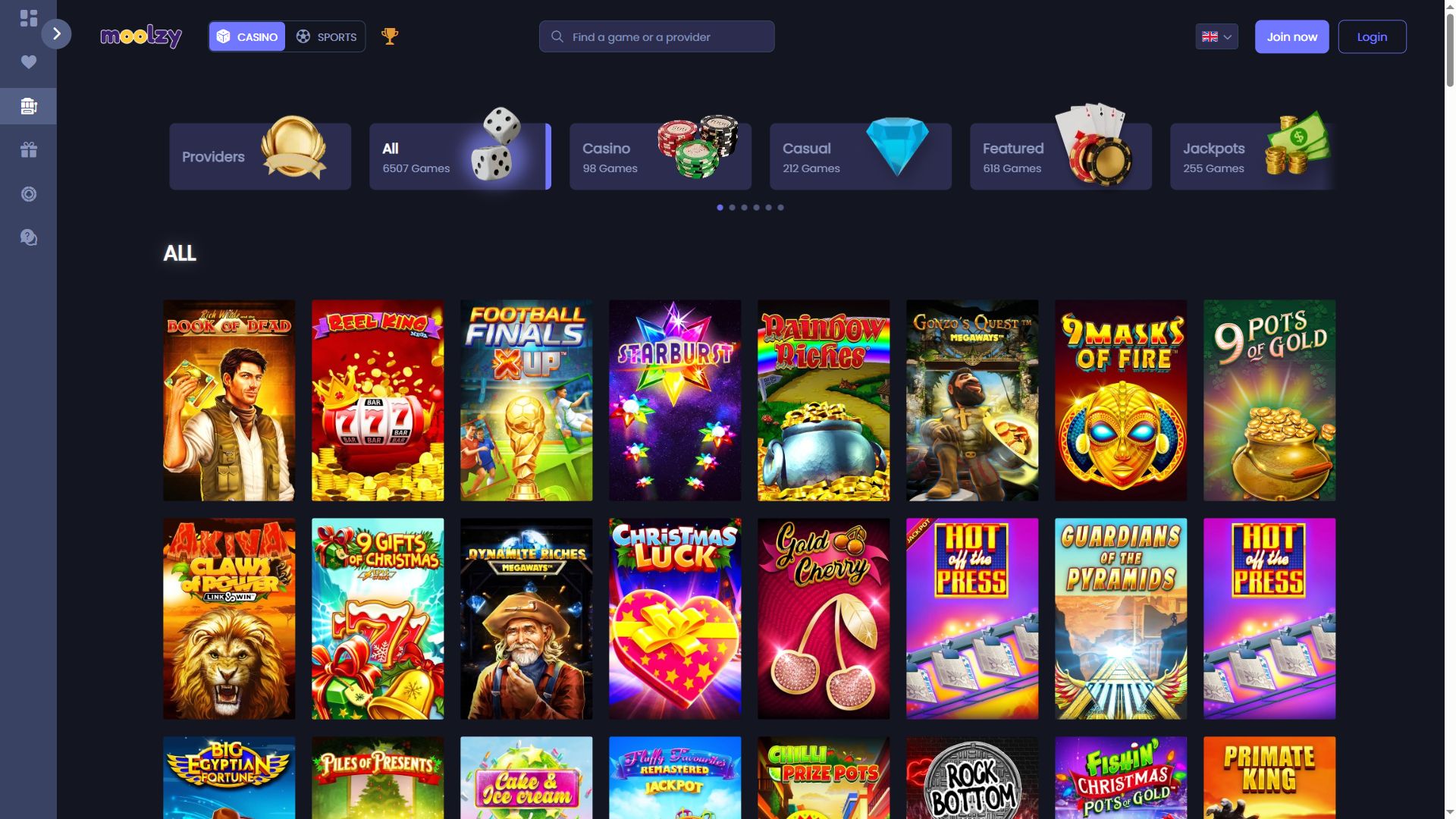 Moolzy — Lobby (Desktop)