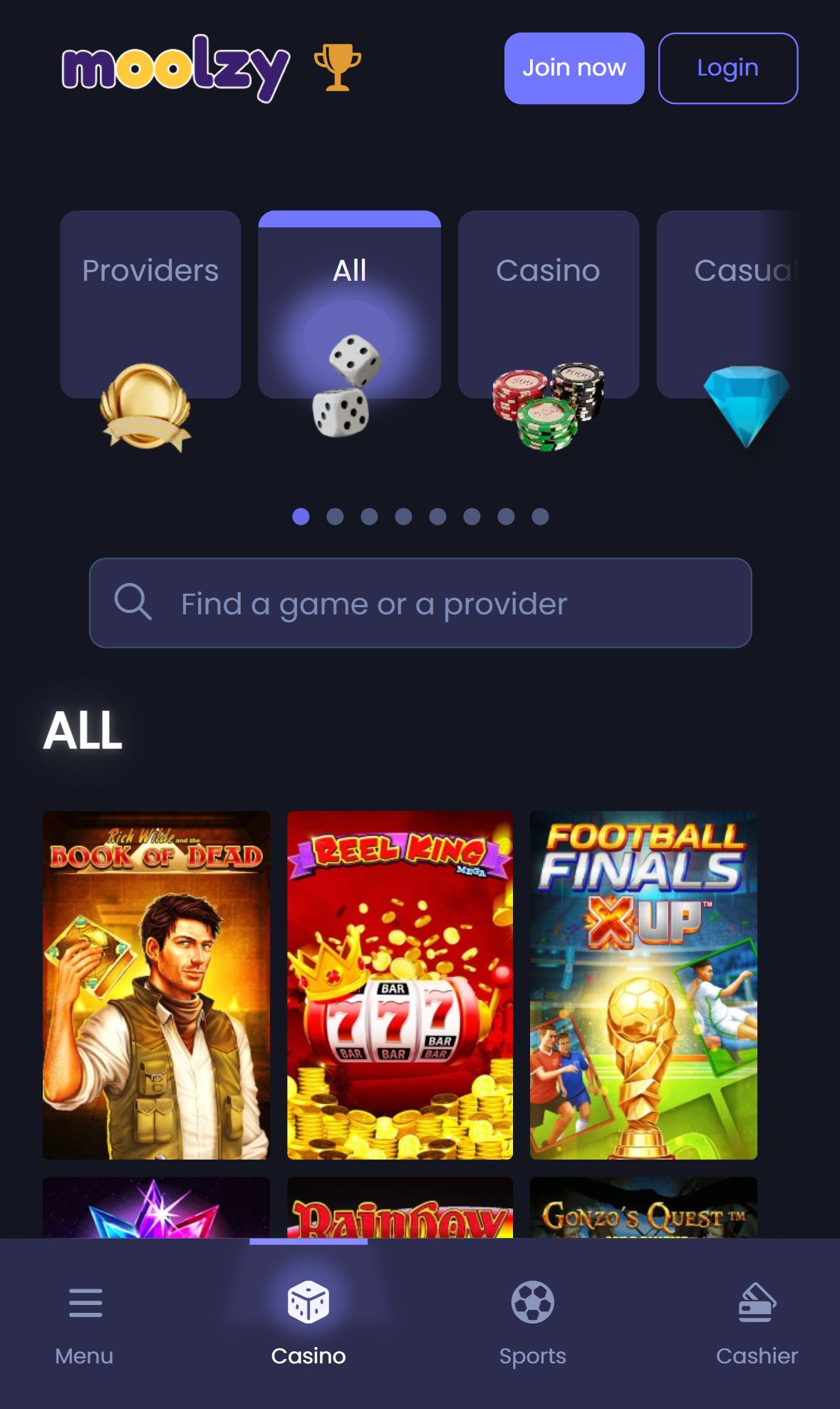 Moolzy — Lobby (Mobile)