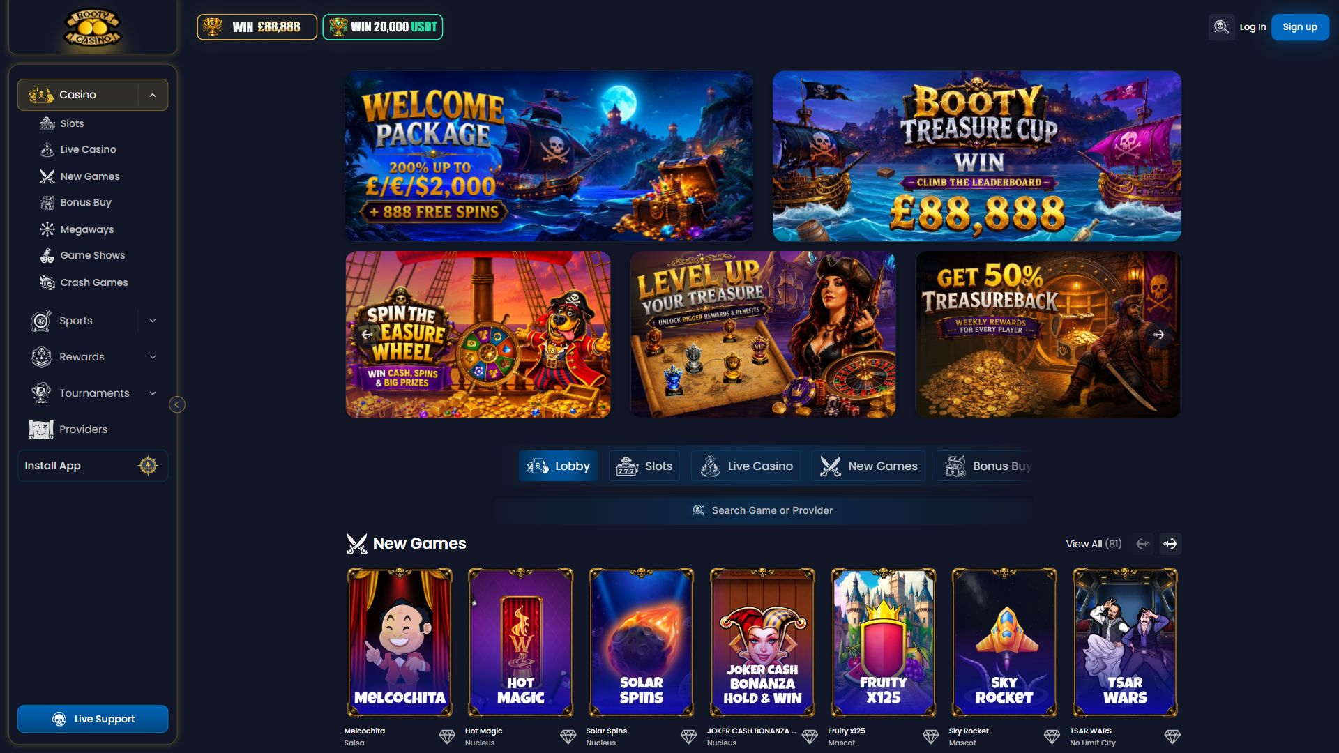 Booty Casino — Lobby (Desktop)