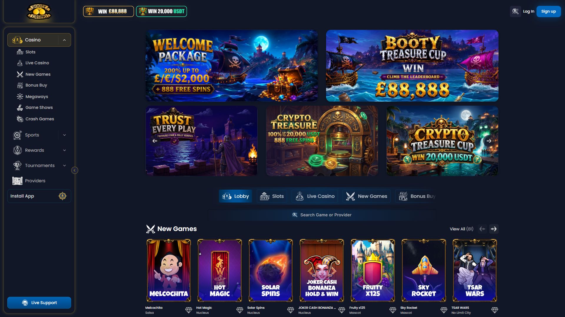 Booty Casino — Homepage (Desktop)