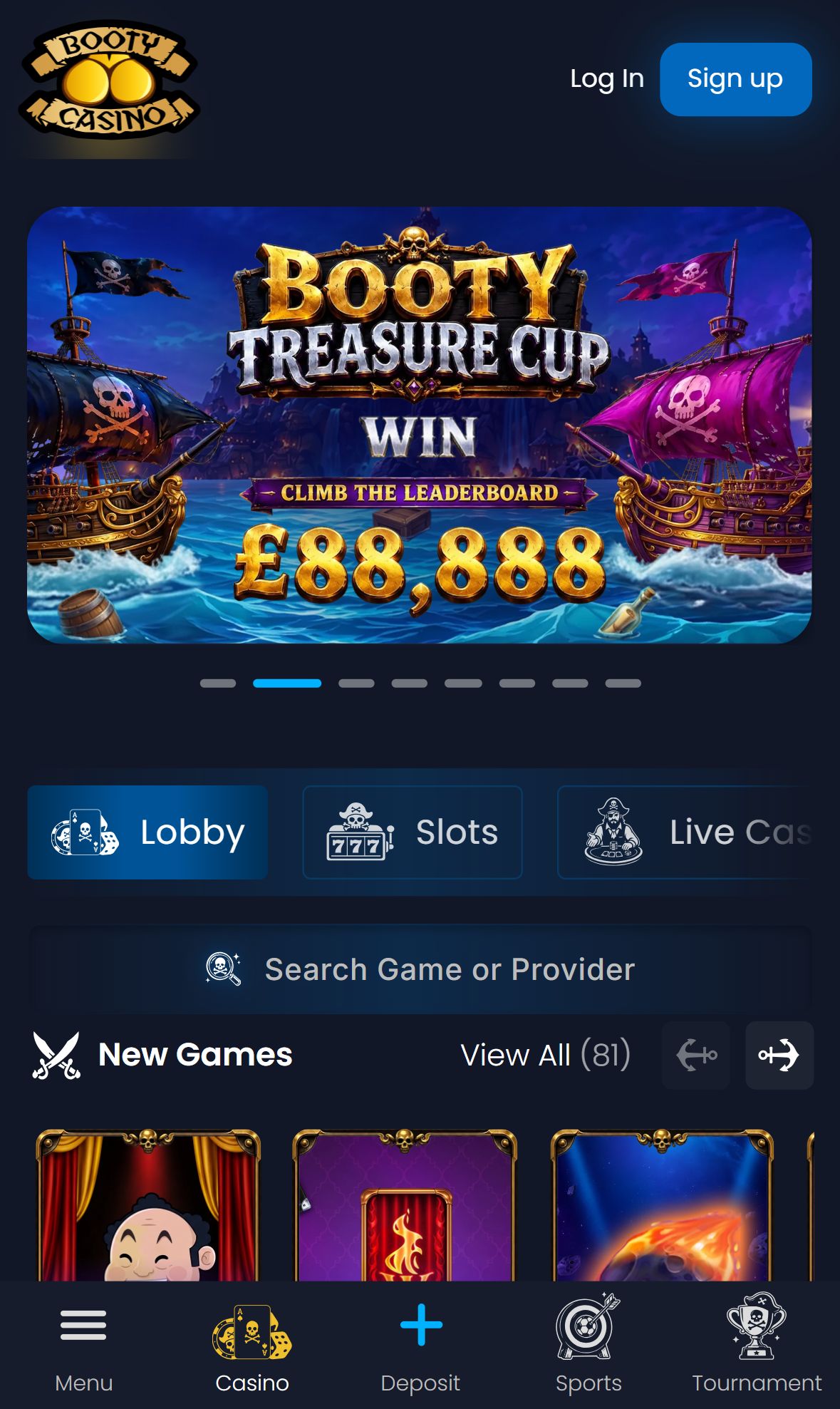 Booty Casino — Lobby (Mobile)