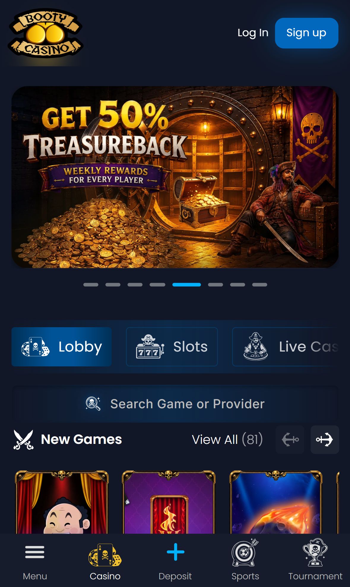 Booty Casino — Homepage (Mobile)