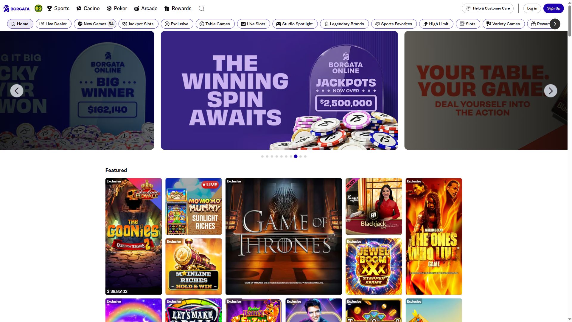 Borgataonline — Homepage (Desktop)