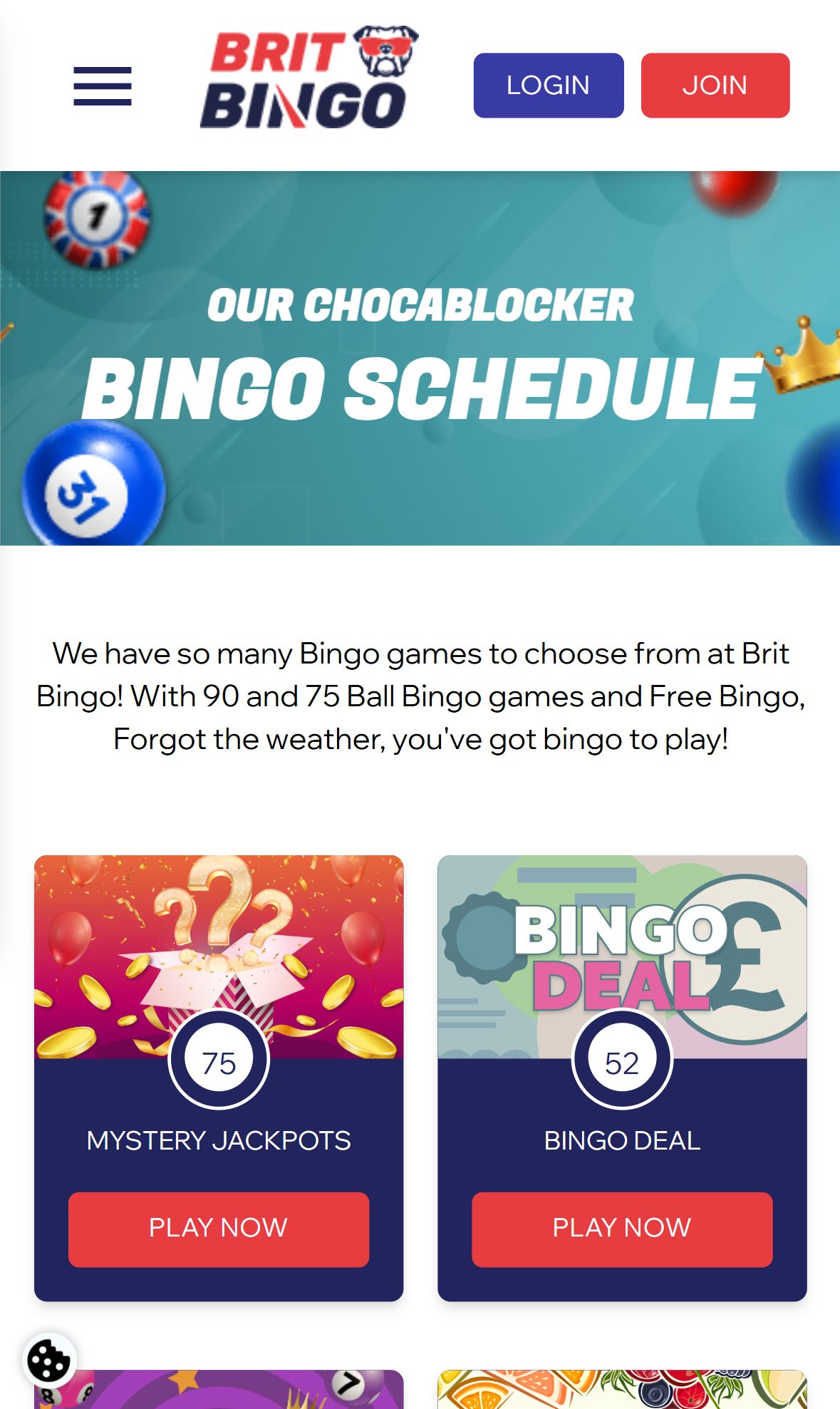 Brit Bingo — Lobby (Mobile)