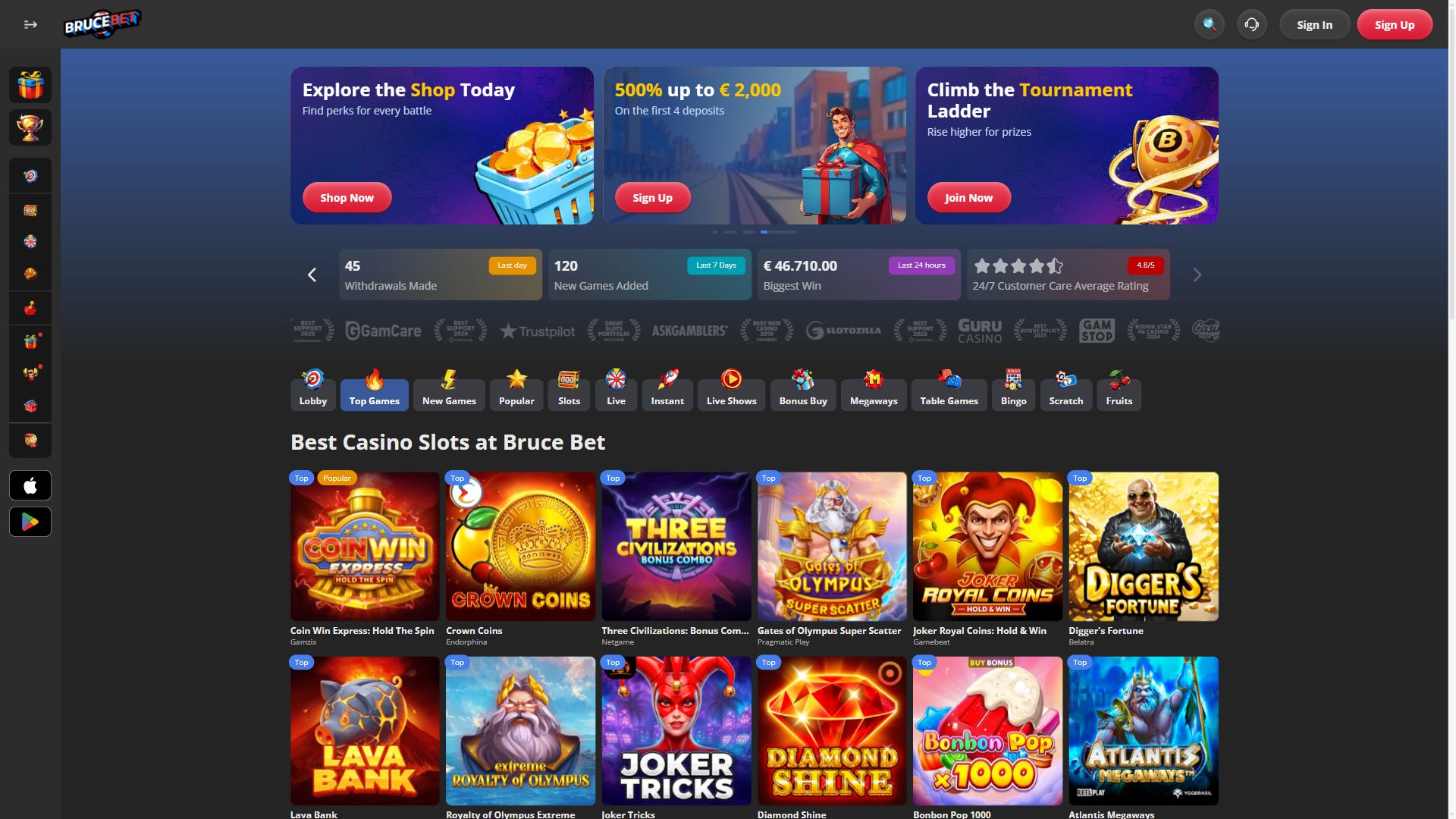 BruceBet — Lobby (Desktop)