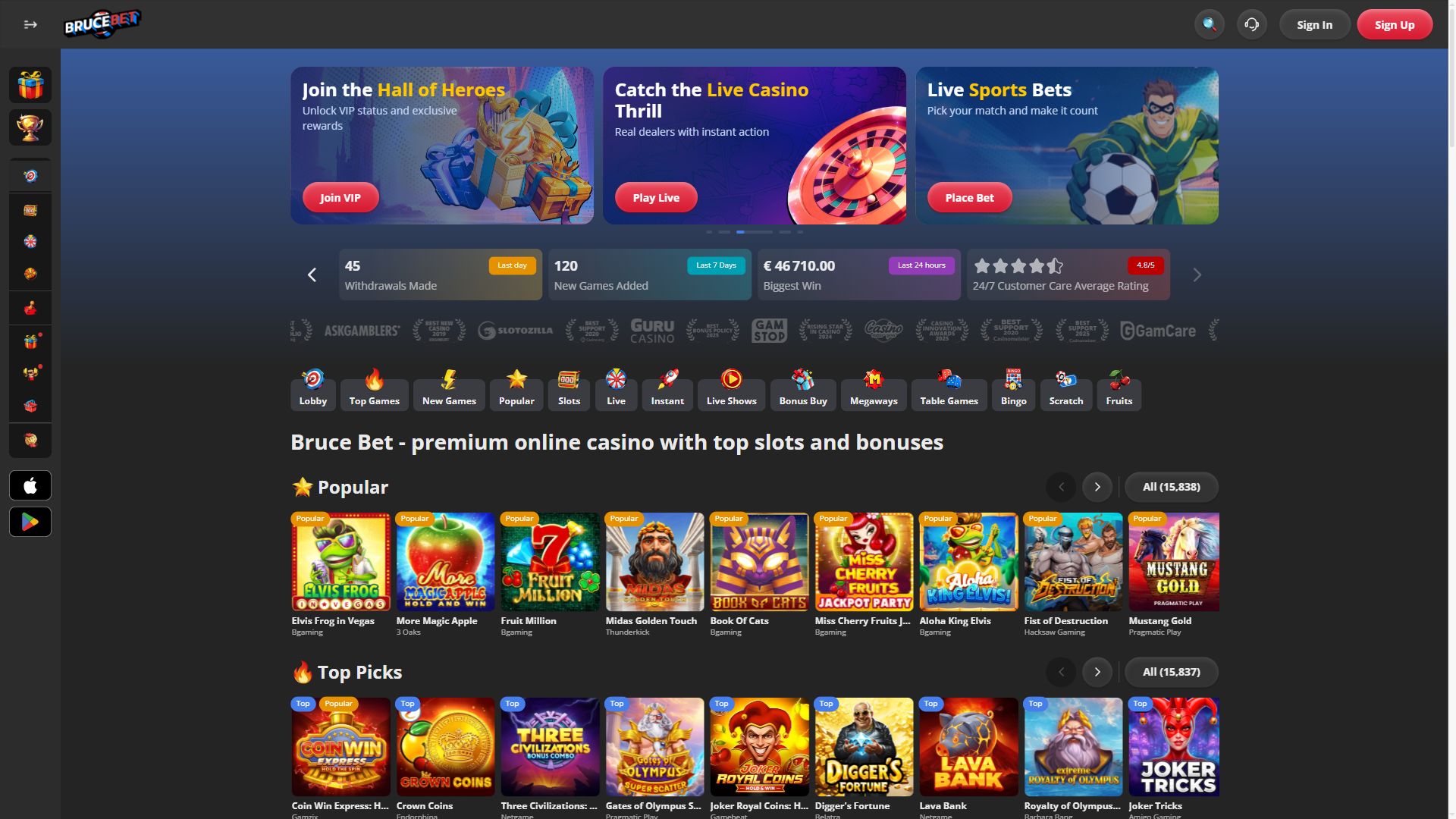 BruceBet — Homepage (Desktop)