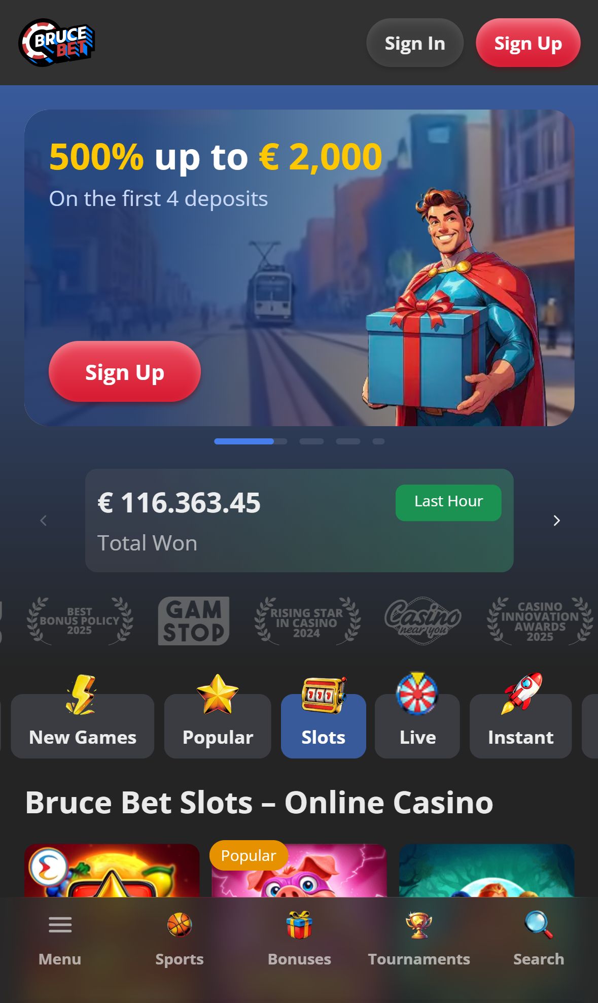 BruceBet — Lobby (Mobile)