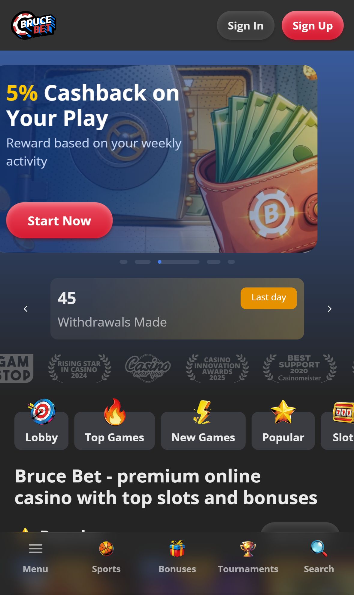 BruceBet — Homepage (Mobile)