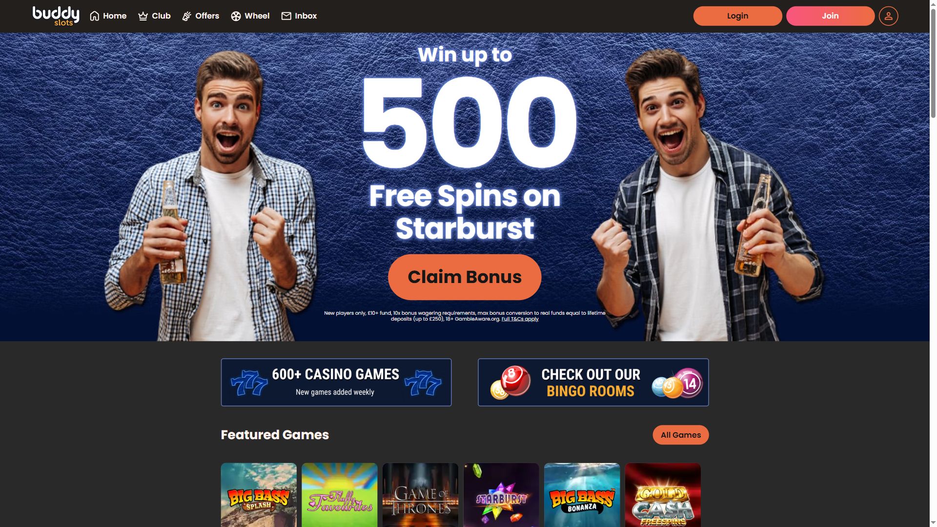 Buddyslots — Homepage (Desktop)