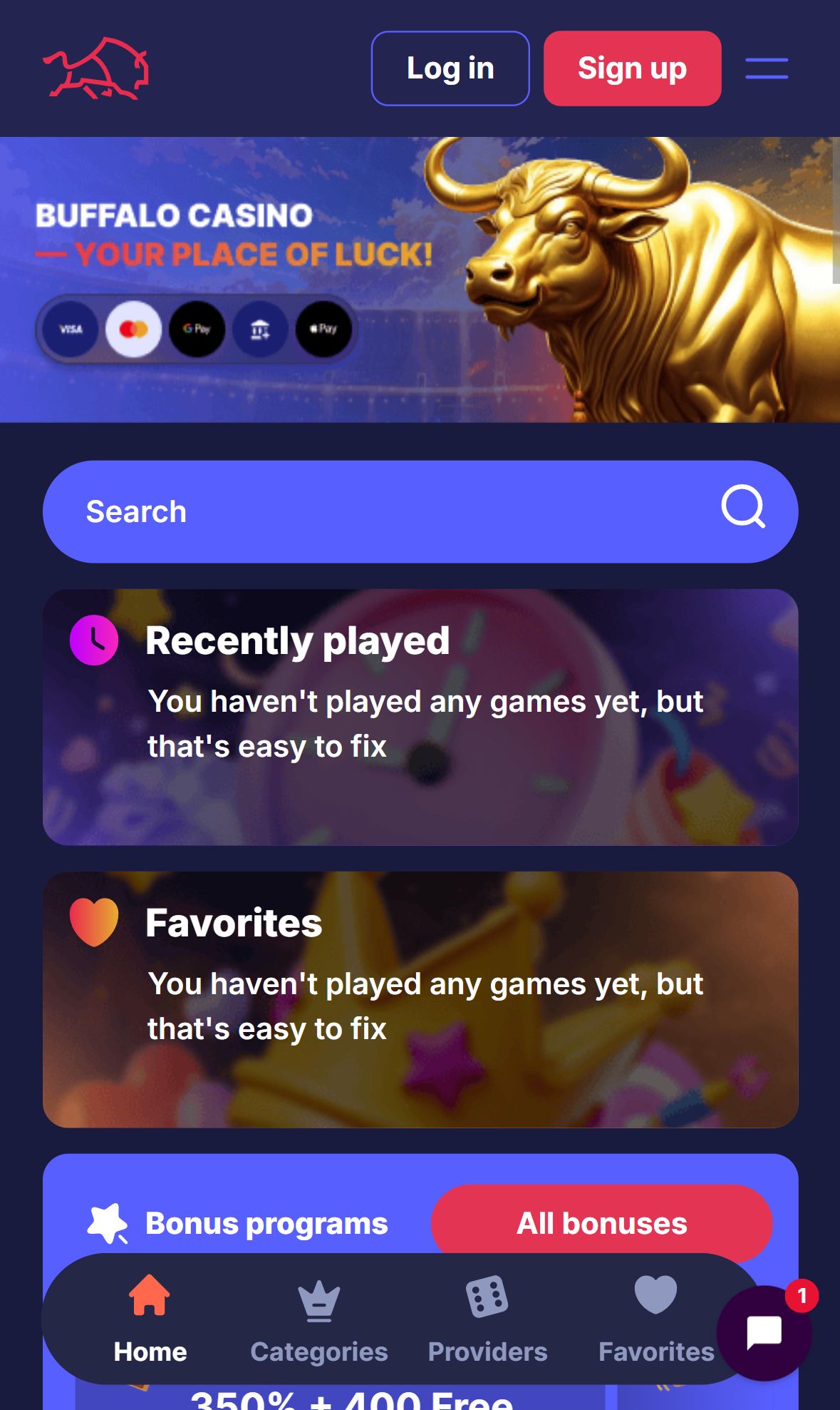 Buffalo Casino — Homepage (Mobile)