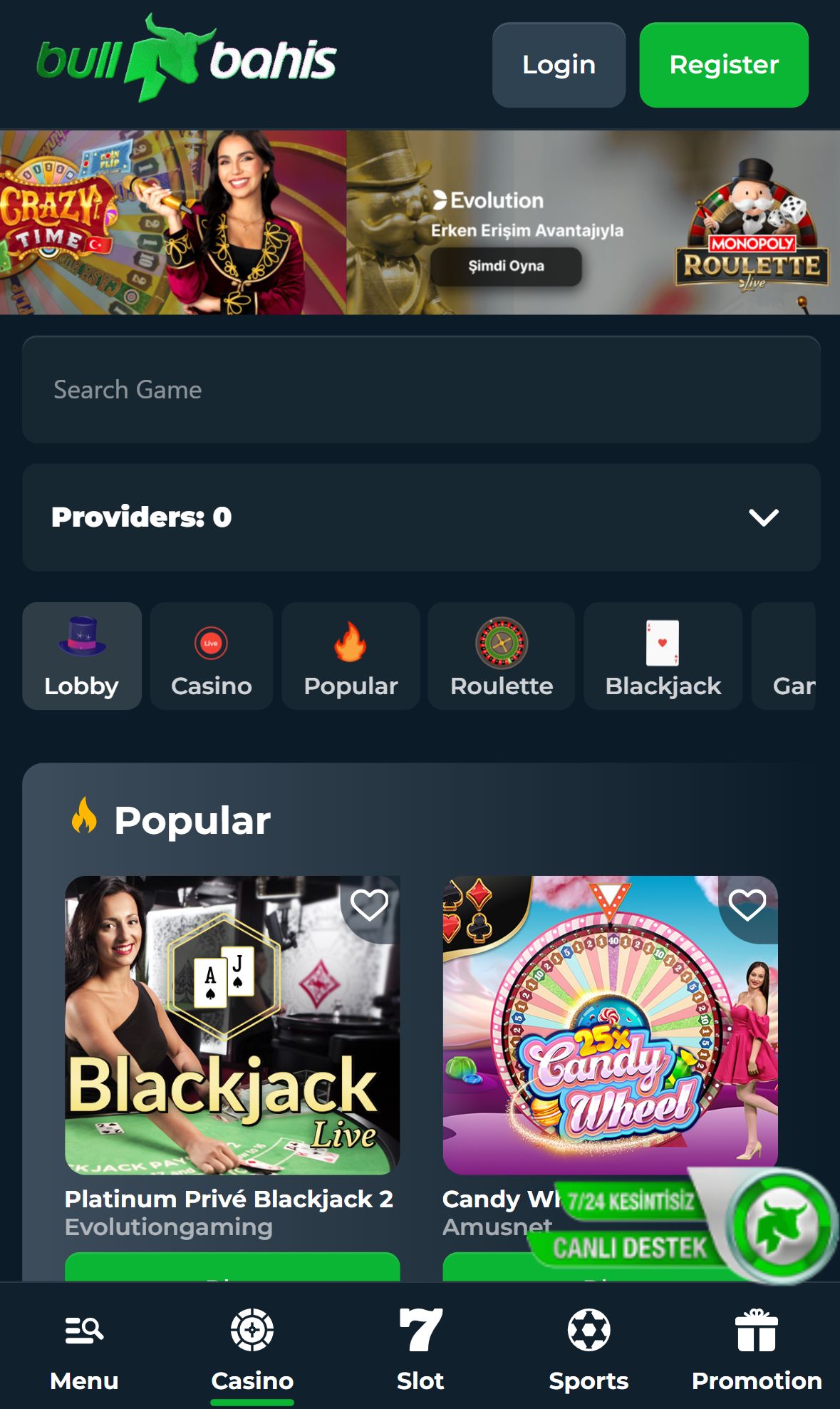Bullbahis — Lobby (Mobile)