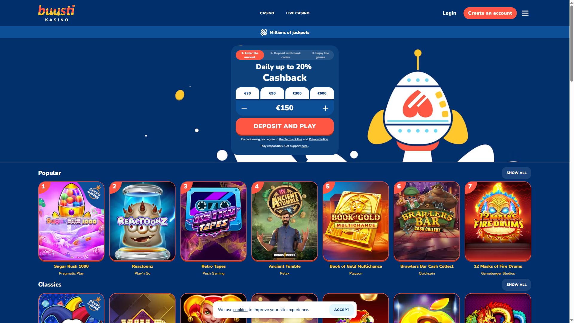 Buustikasino — Homepage (Desktop)