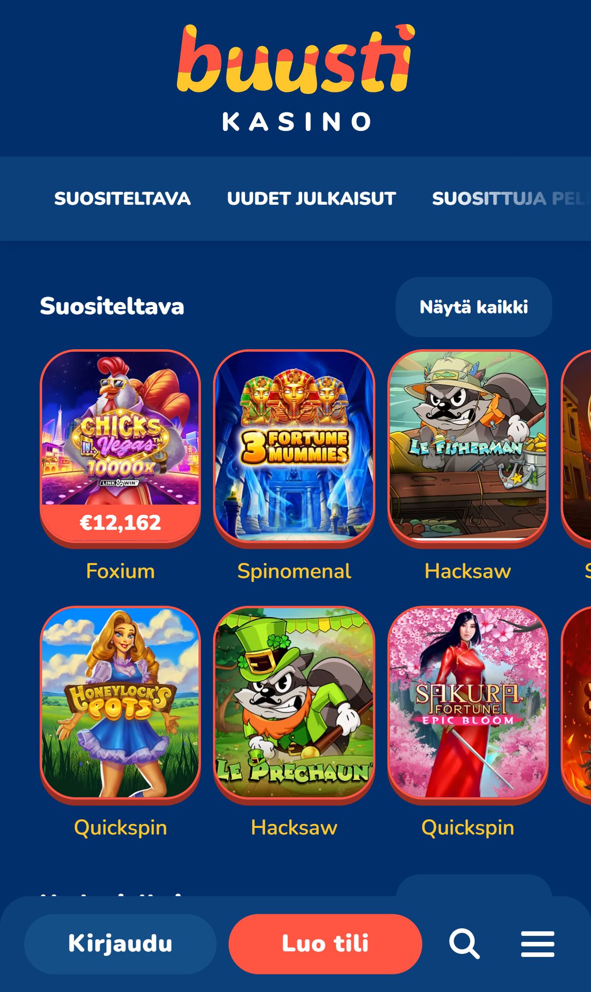 Buustikasino — Lobby (Mobile)