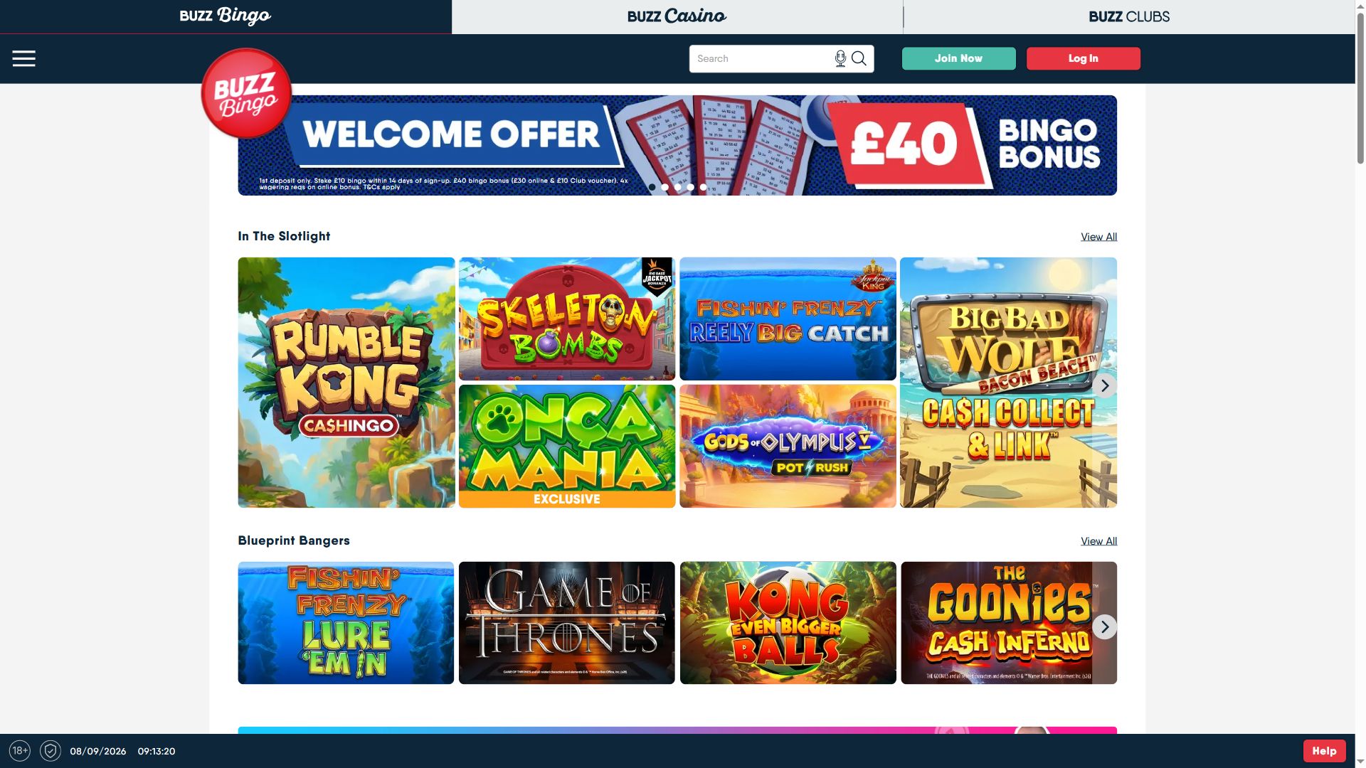 Buzzbingo — Homepage (Desktop)