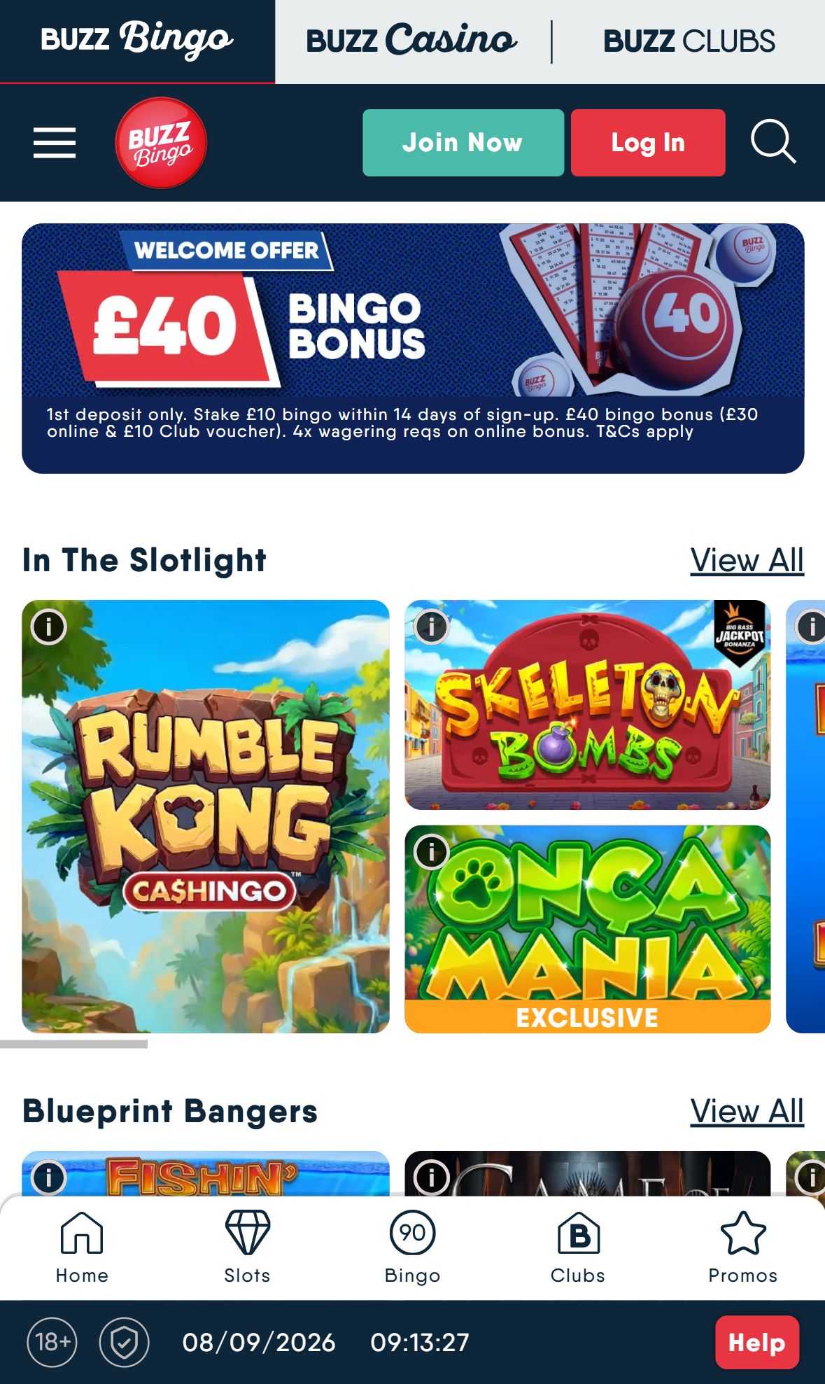 Buzzbingo — Homepage (Mobile)