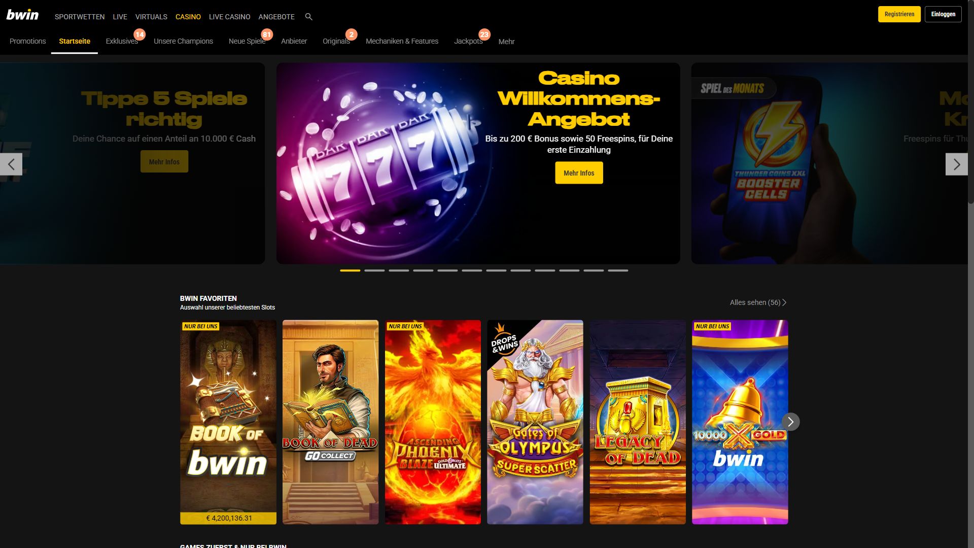 bwin Casino — Startseite (Desktop)