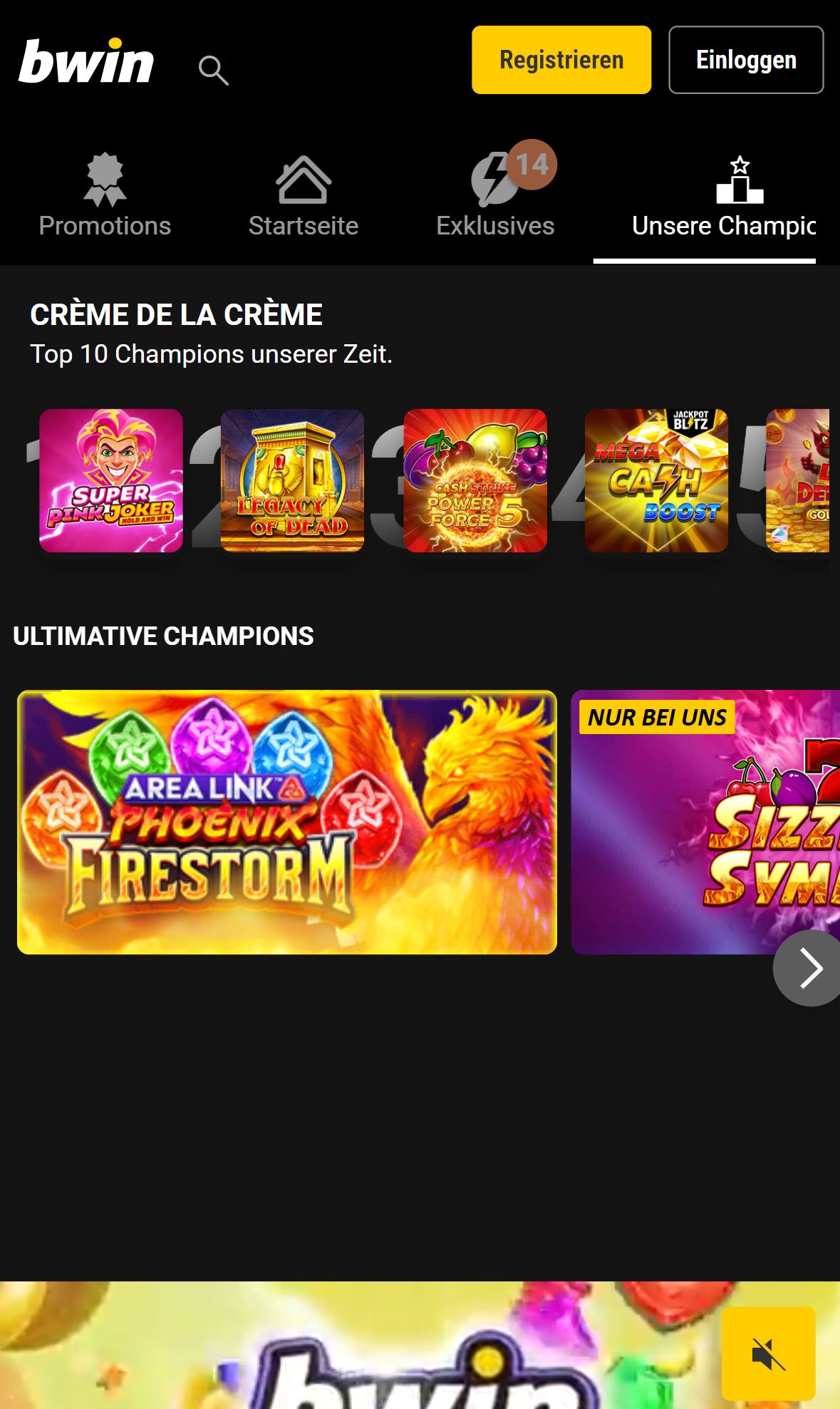 bwin Casino — Lobby (Mobil)