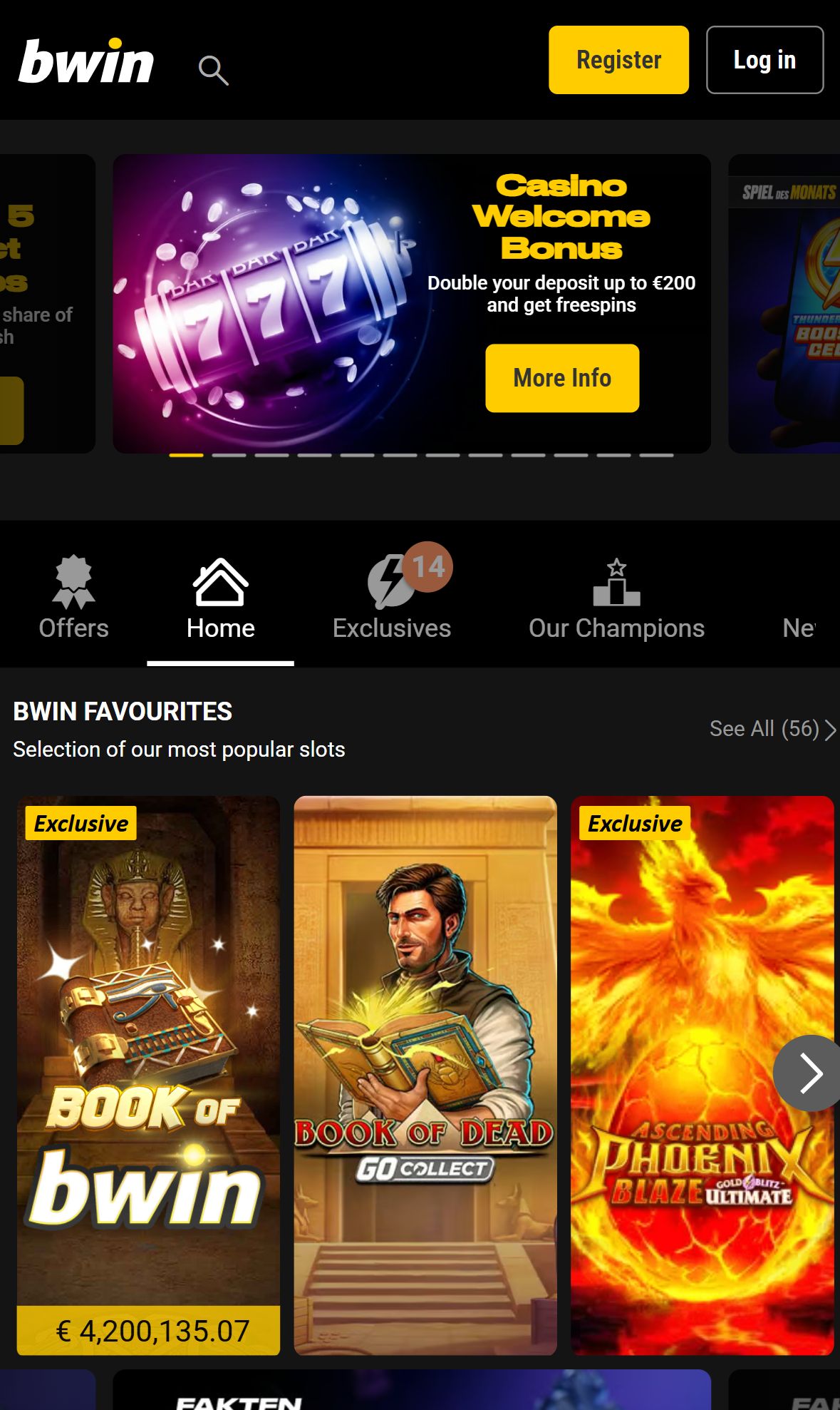 bwin Casino — Homepage (Mobile)