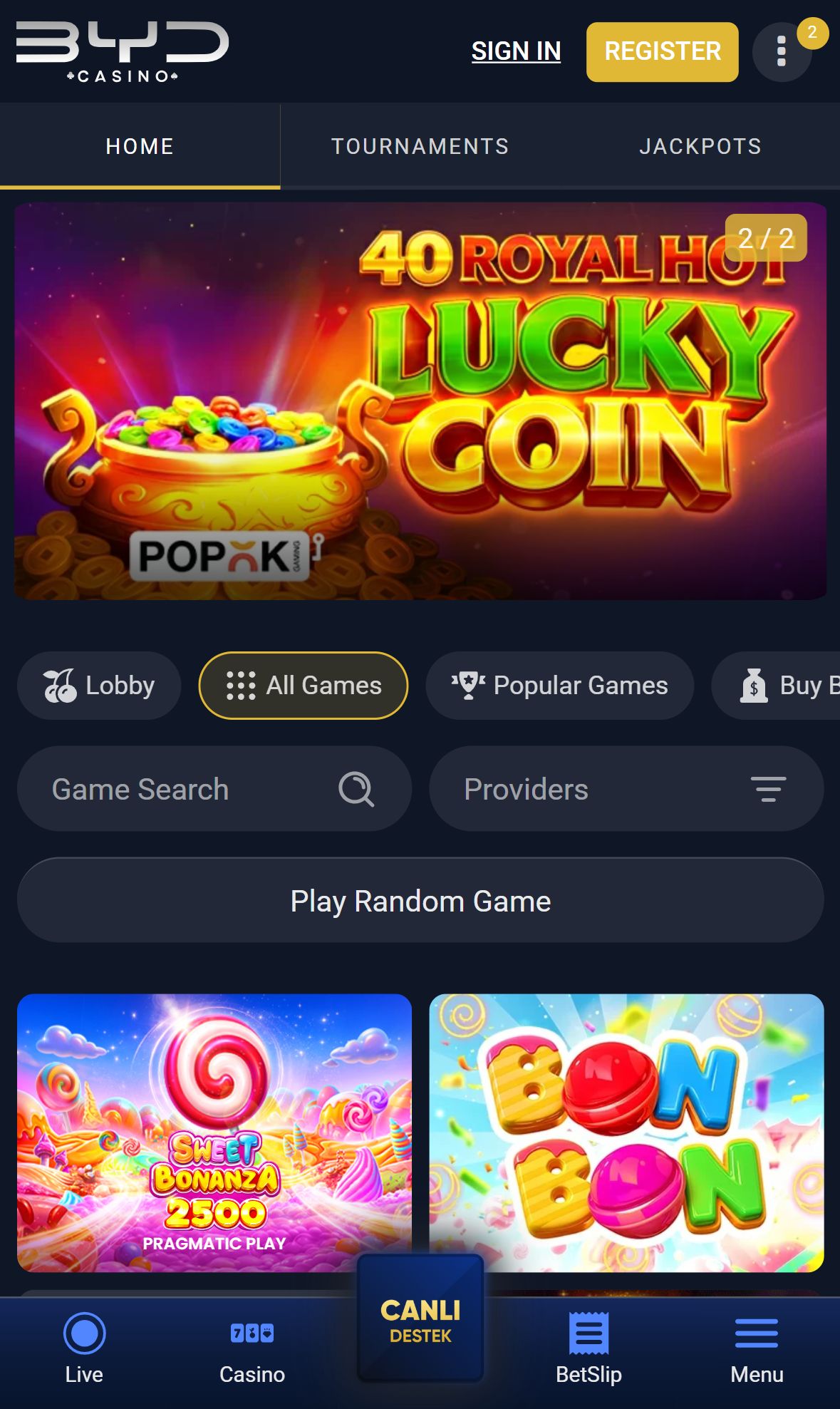Bydcasino — Lobby (Mobile)