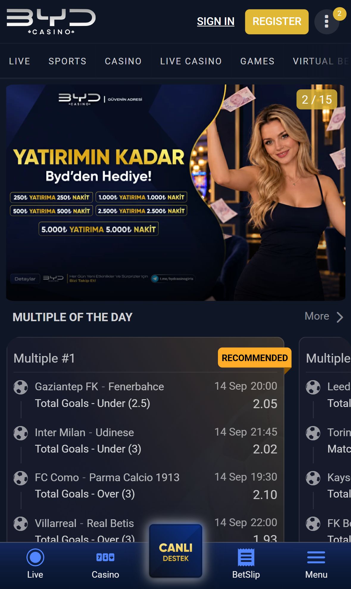 Bydcasino — Homepage (Mobile)