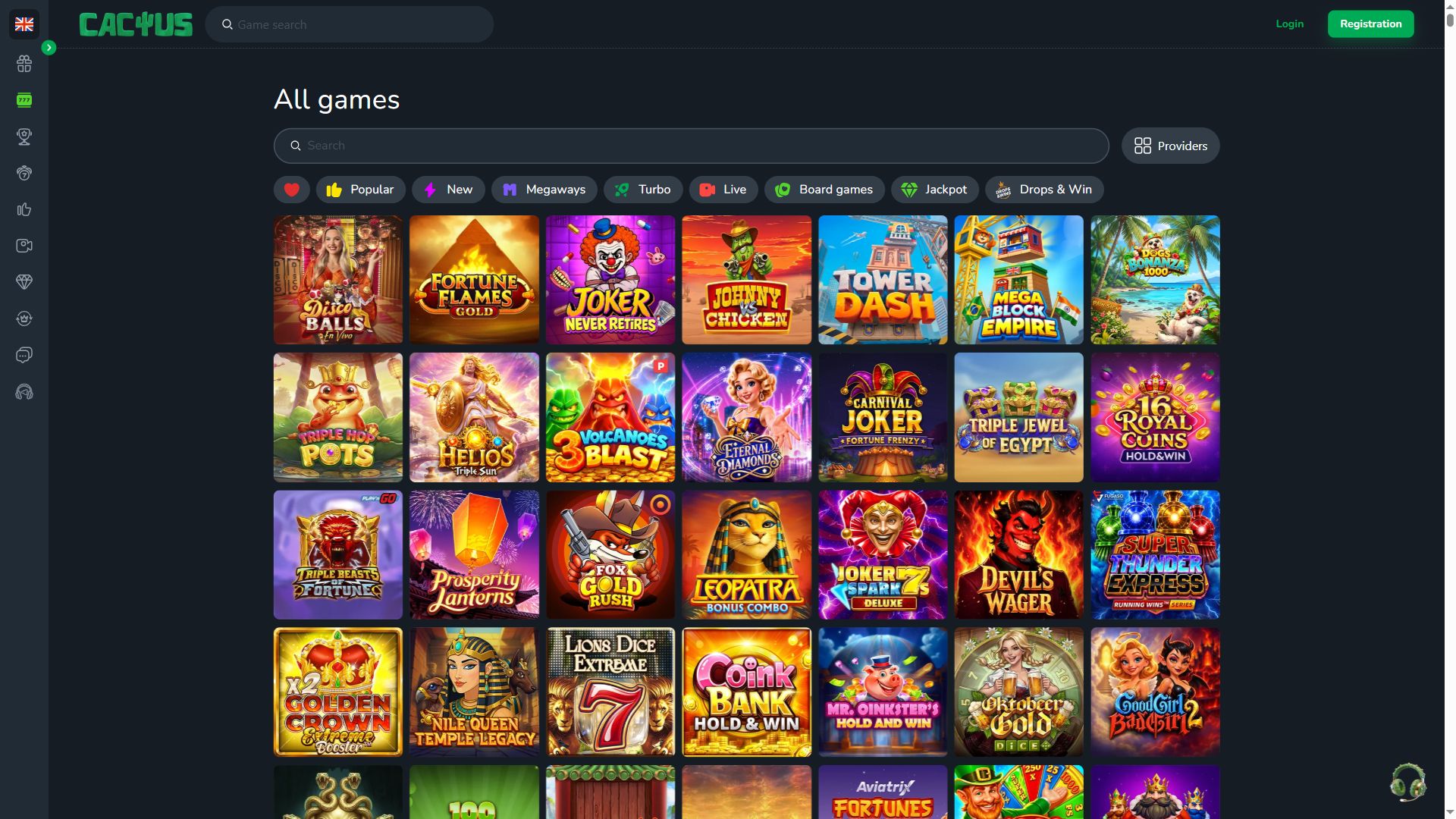 Cactus Casino — Lobby (Desktop)