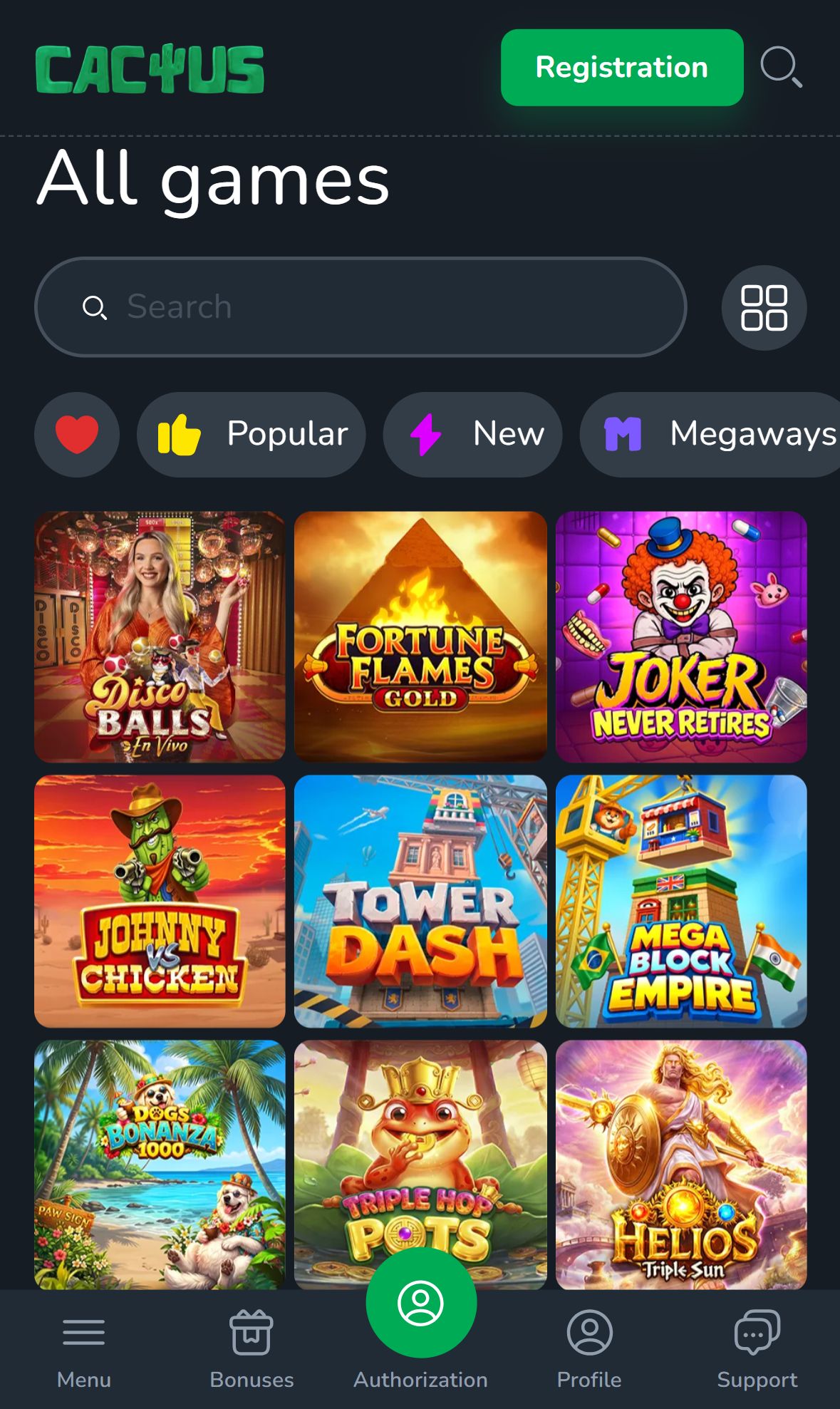 Cactus Casino — Lobby (Mobile)