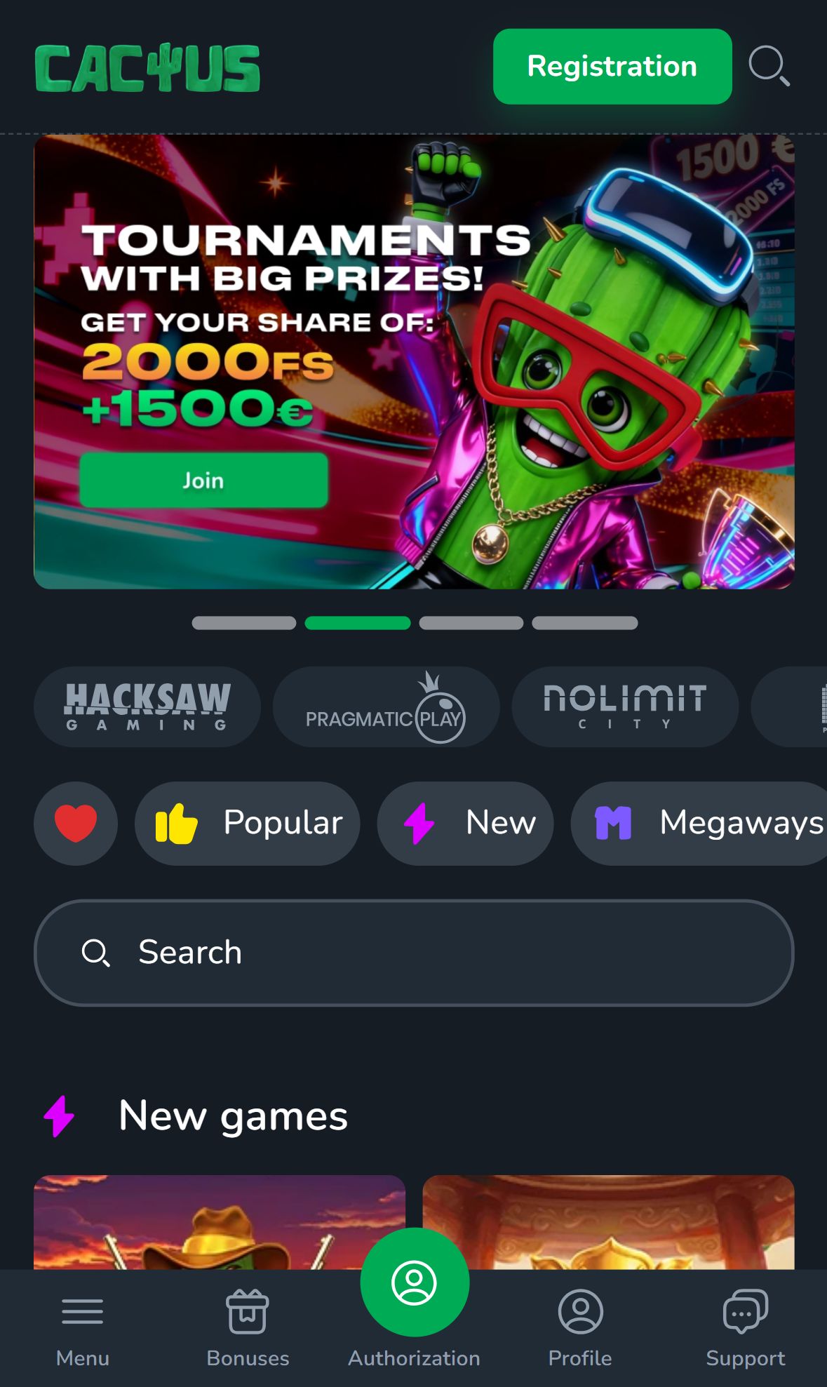 Cactus Casino — Homepage (Mobile)