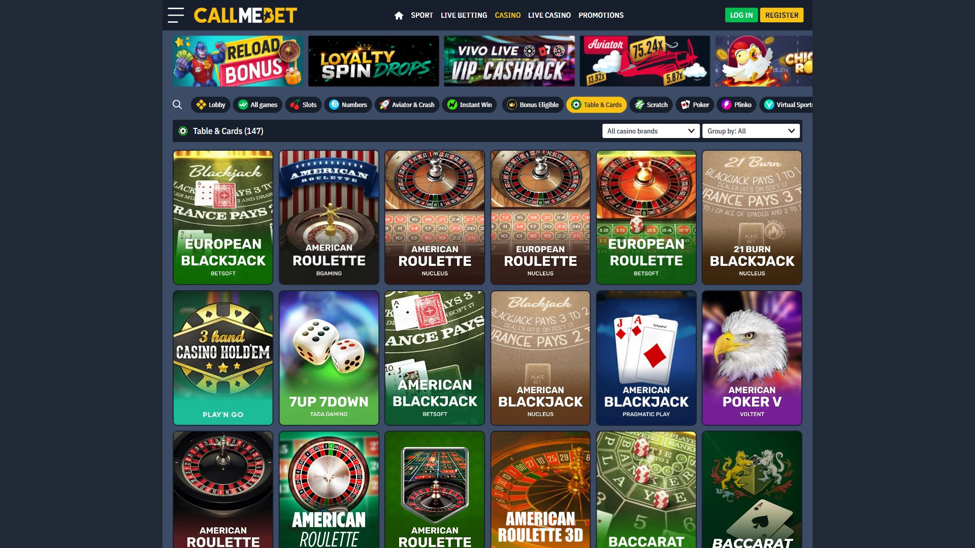 CallMeBet — Lobby (Desktop)