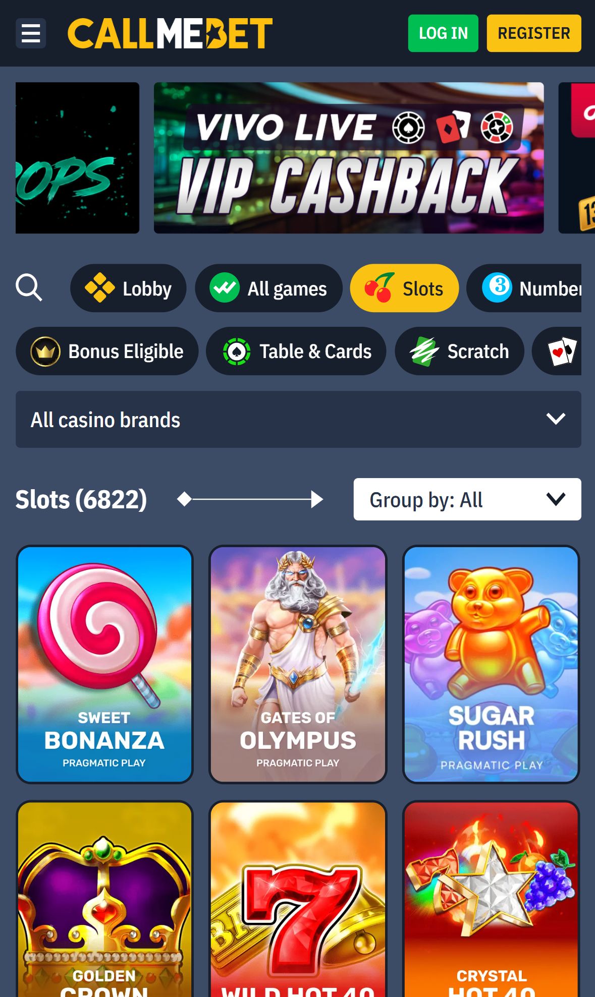 CallMeBet — Lobby (Mobile)