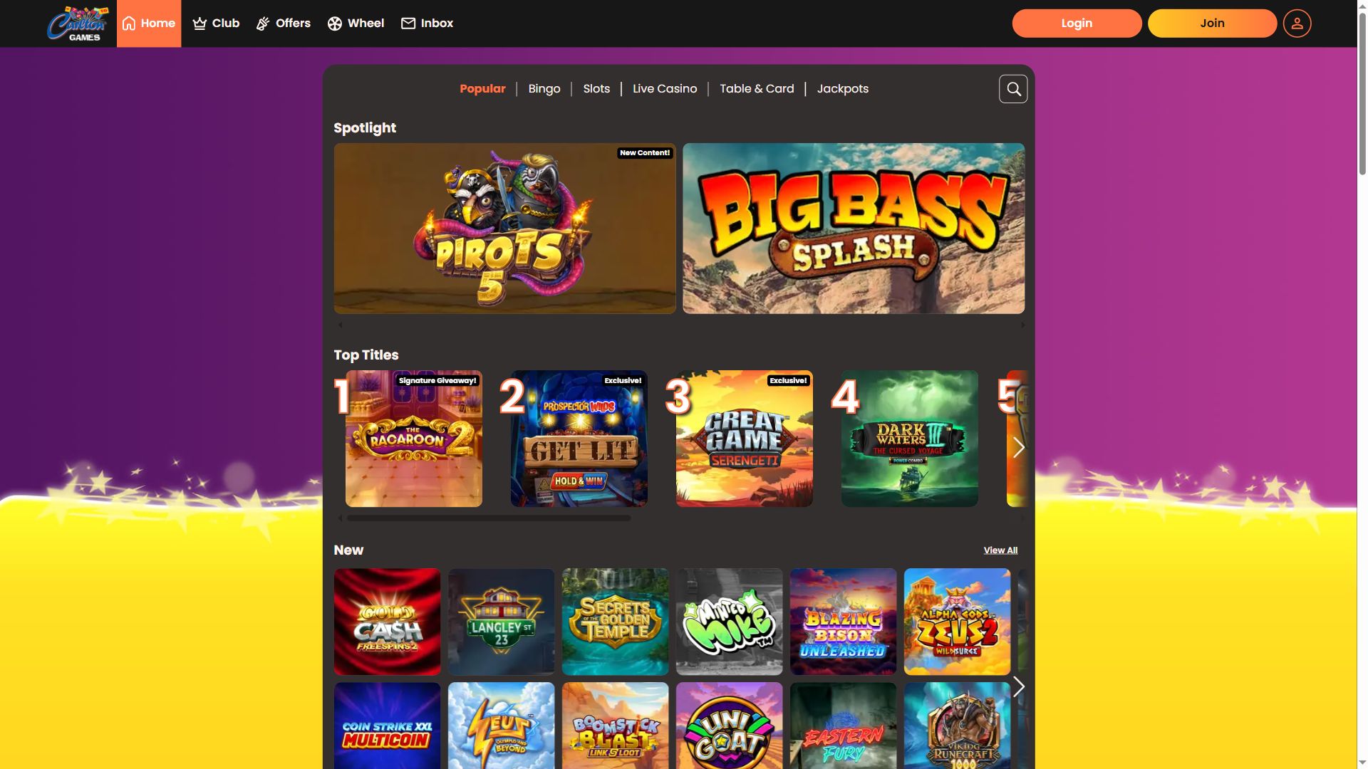 Carlton Games — Lobby (Desktop)