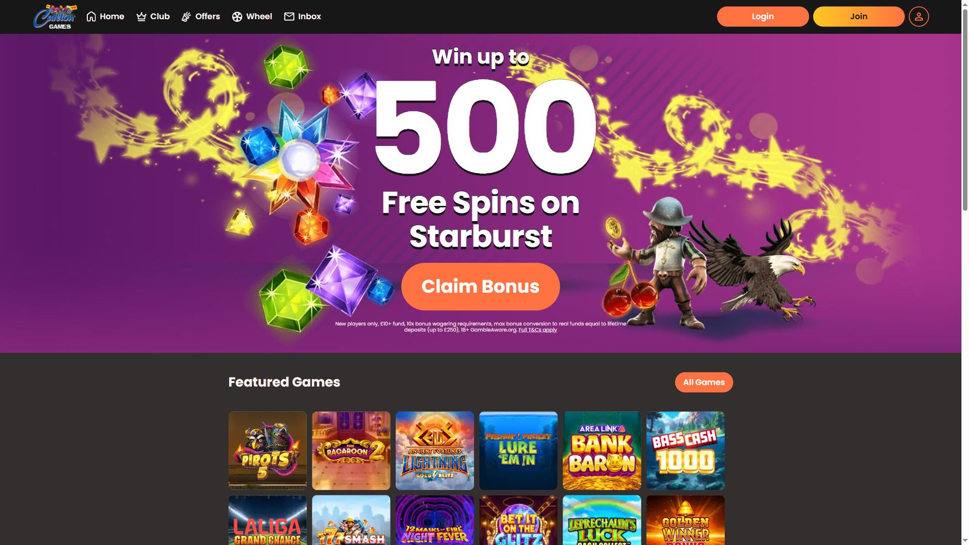 Carlton Games — Homepage (Desktop)