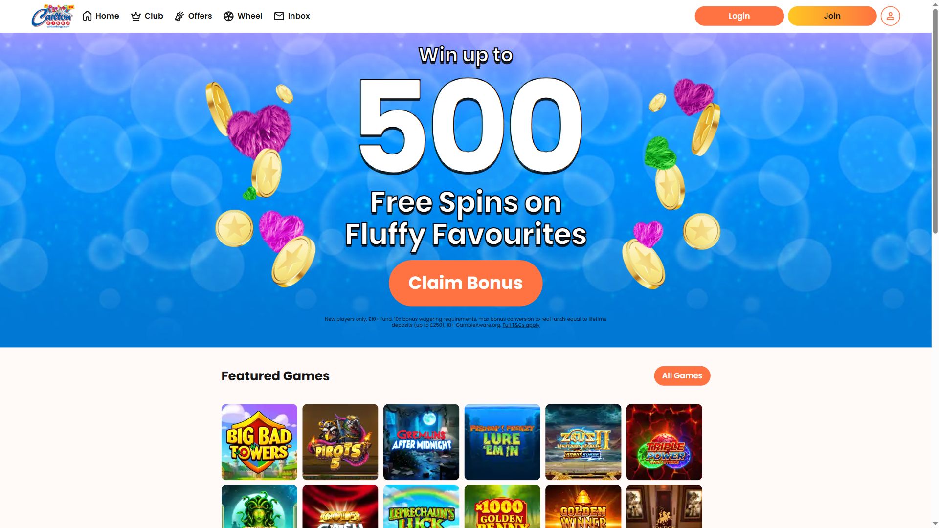 Carlton Bingo — Homepage (Desktop)