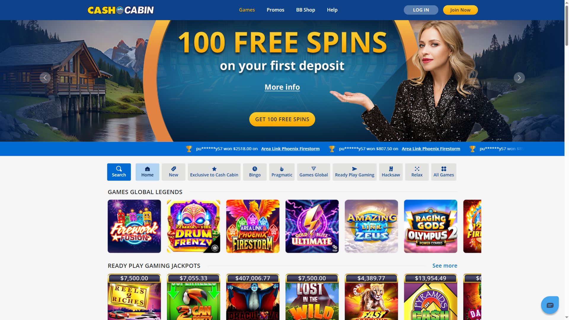 Cashcabin — Lobby (Desktop)