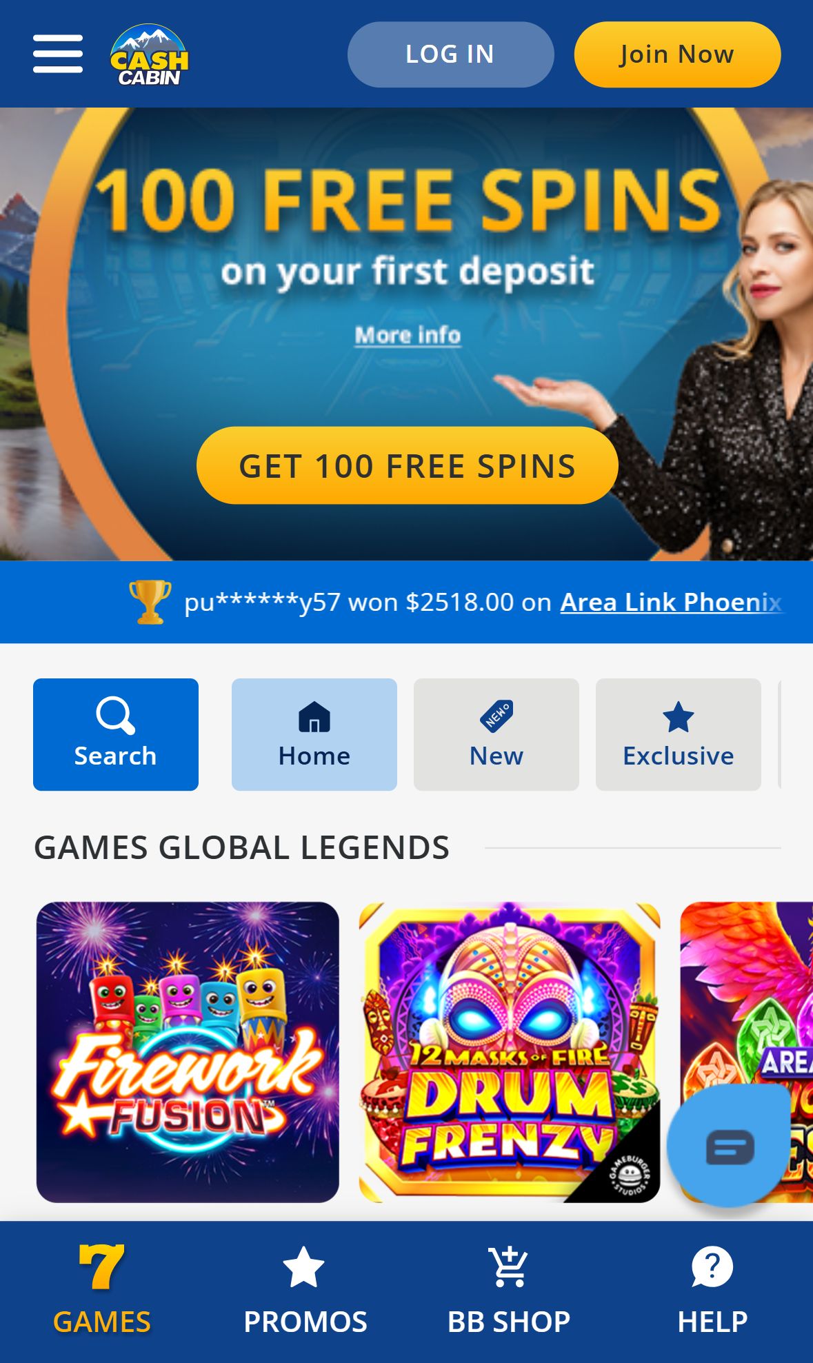Cashcabin — Lobby (Mobile)
