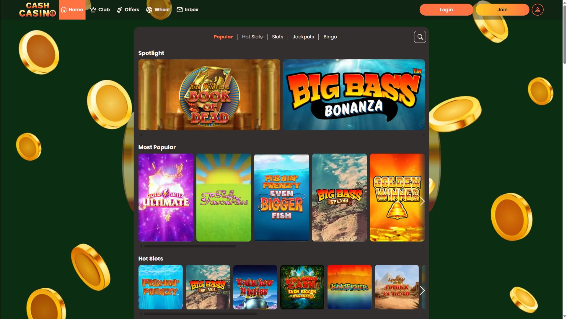 Cash Casino — Lobby (Desktop)