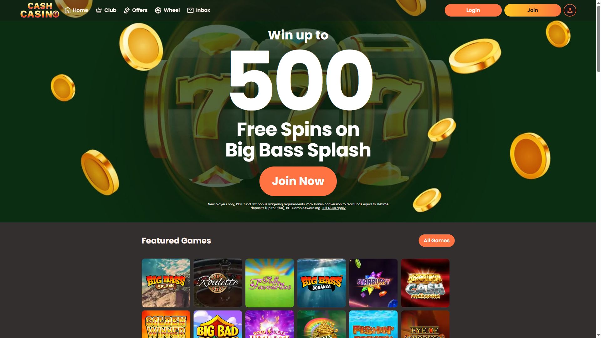 Cash Casino — Homepage (Desktop)