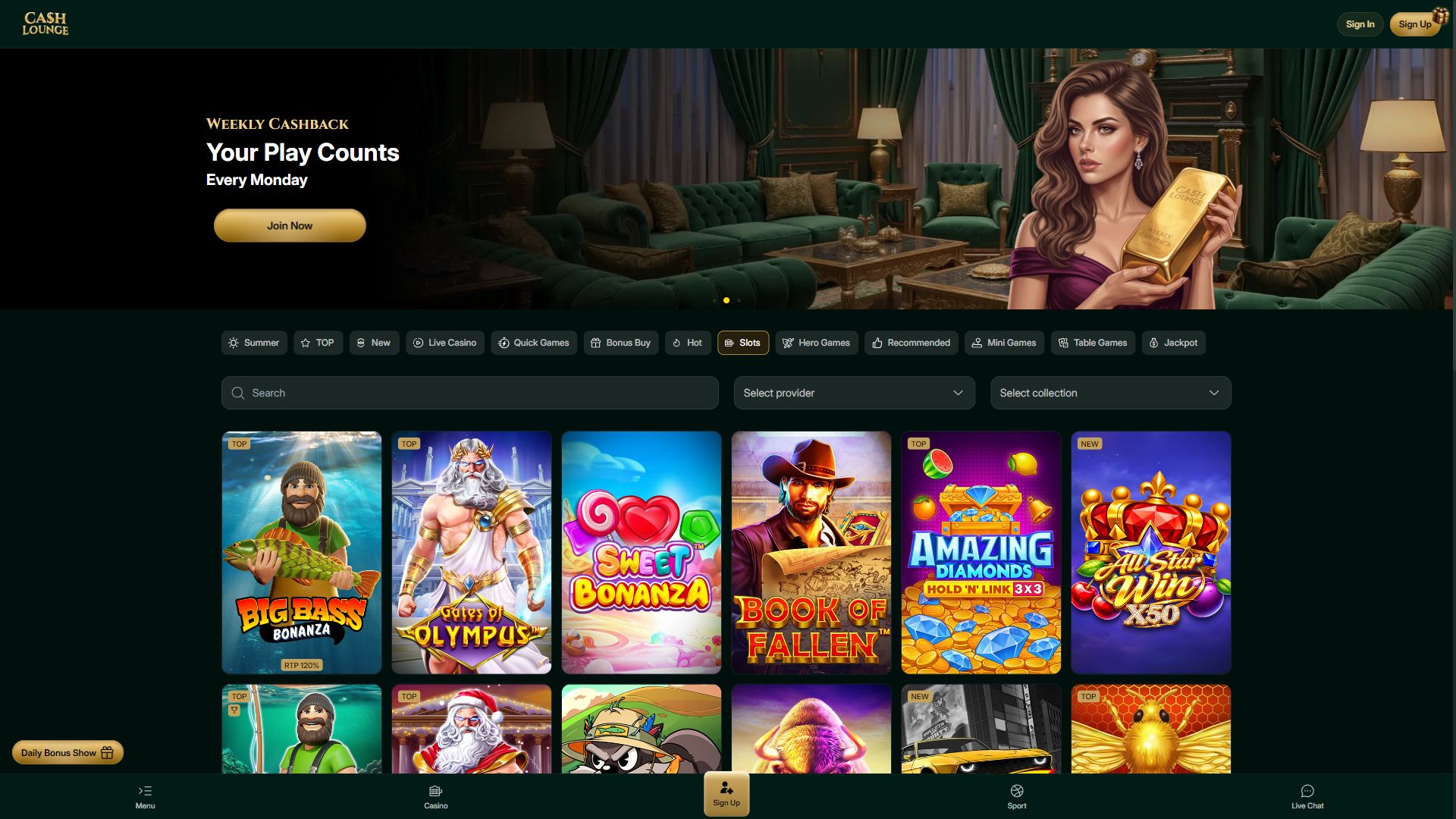 Cash Lounge — Lobby (Desktop)