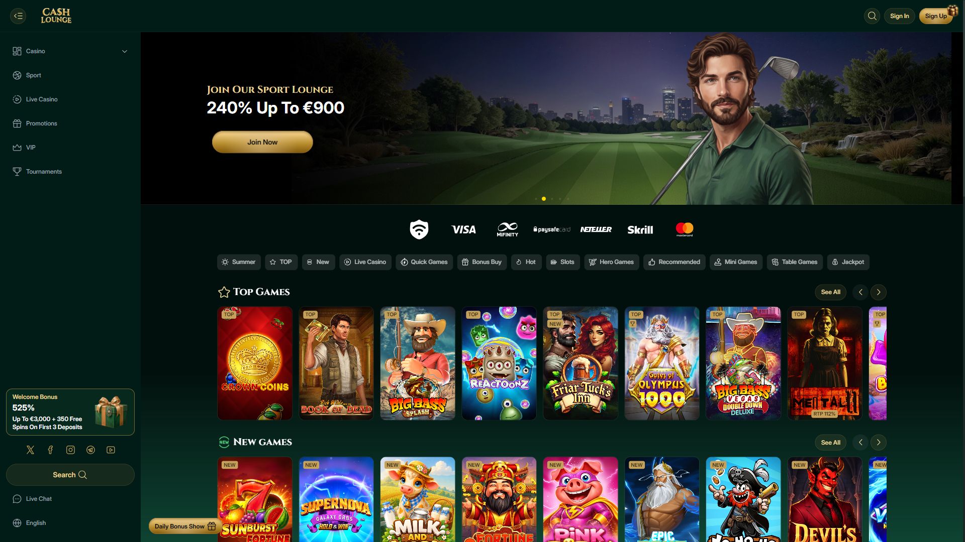 Cash Lounge — Homepage (Desktop)