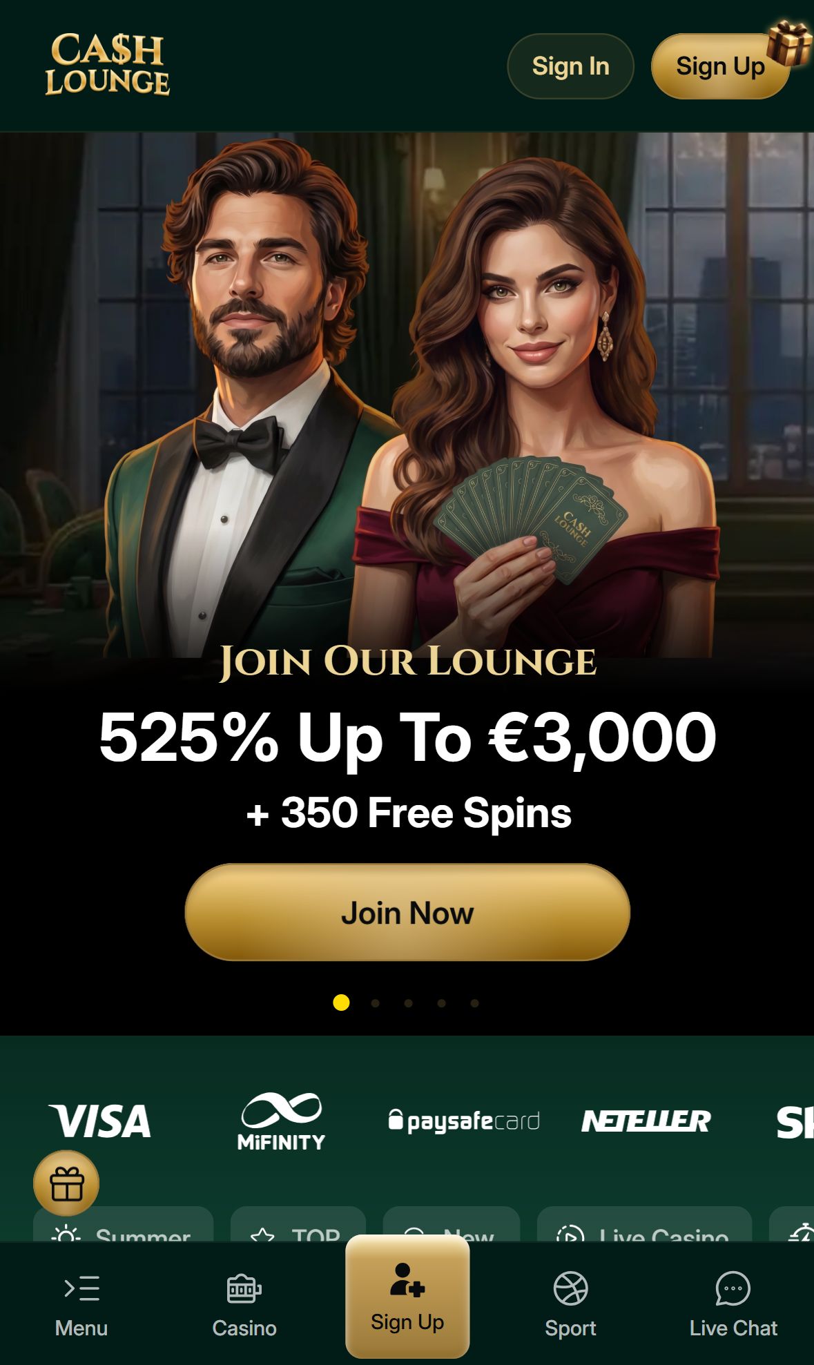 Cash Lounge — Homepage (Mobile)