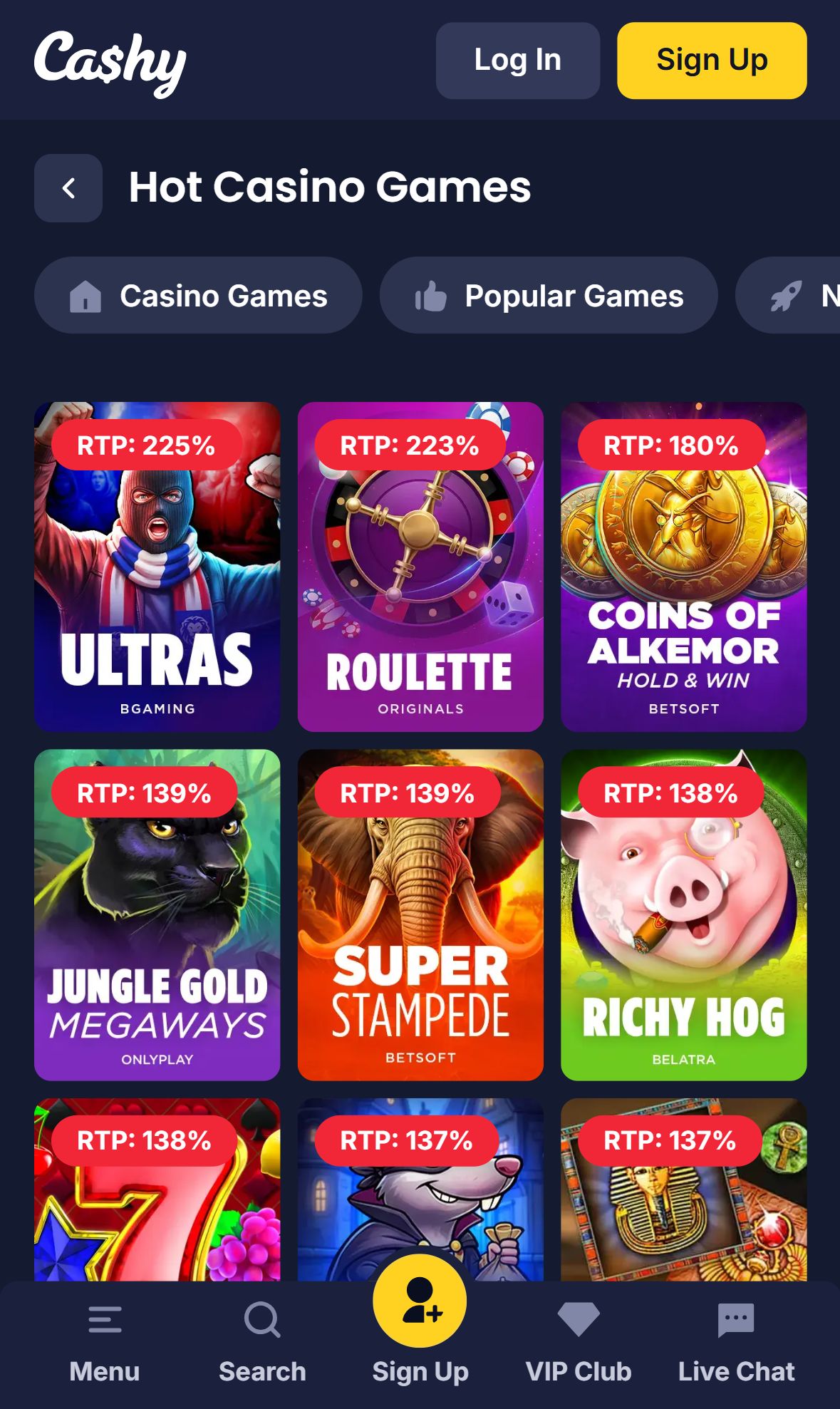 Cashy — Lobby (Mobile)