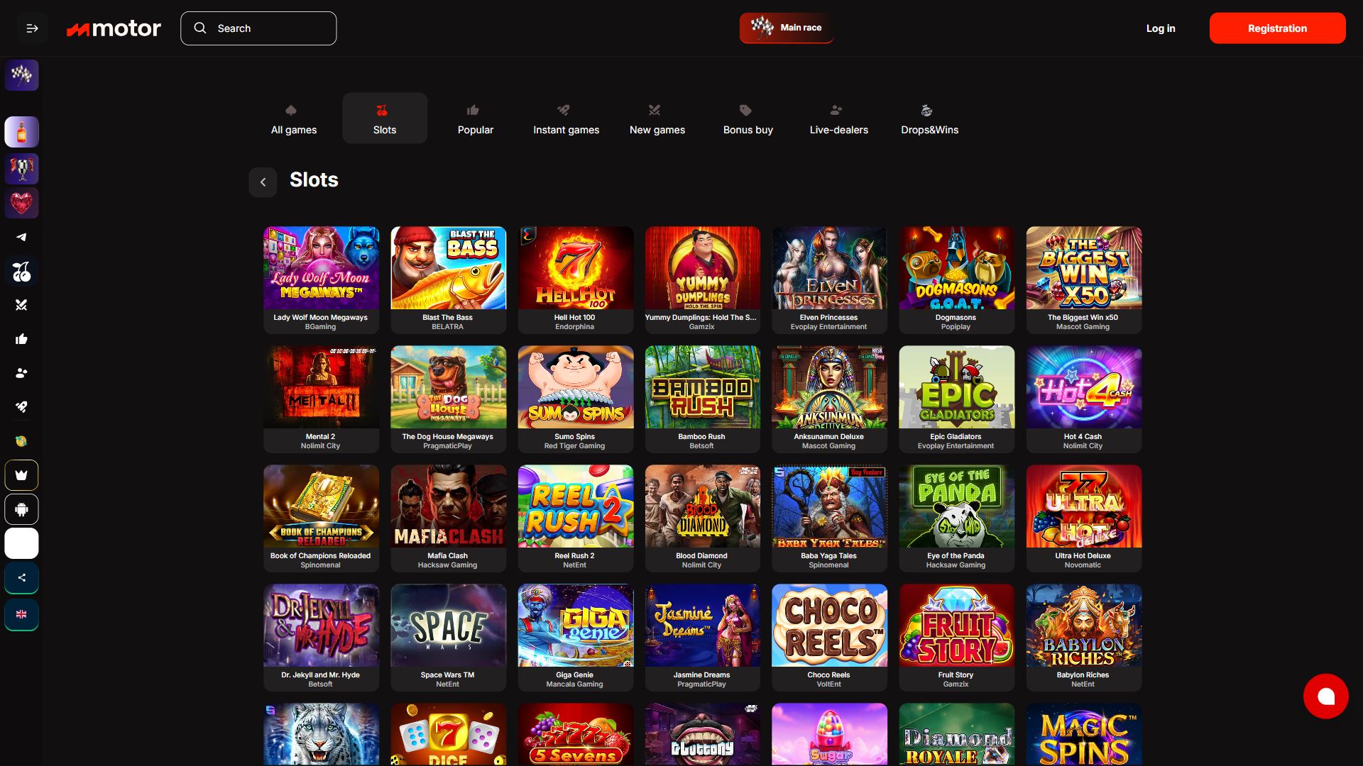 Motor Casino — Lobby (Desktop)