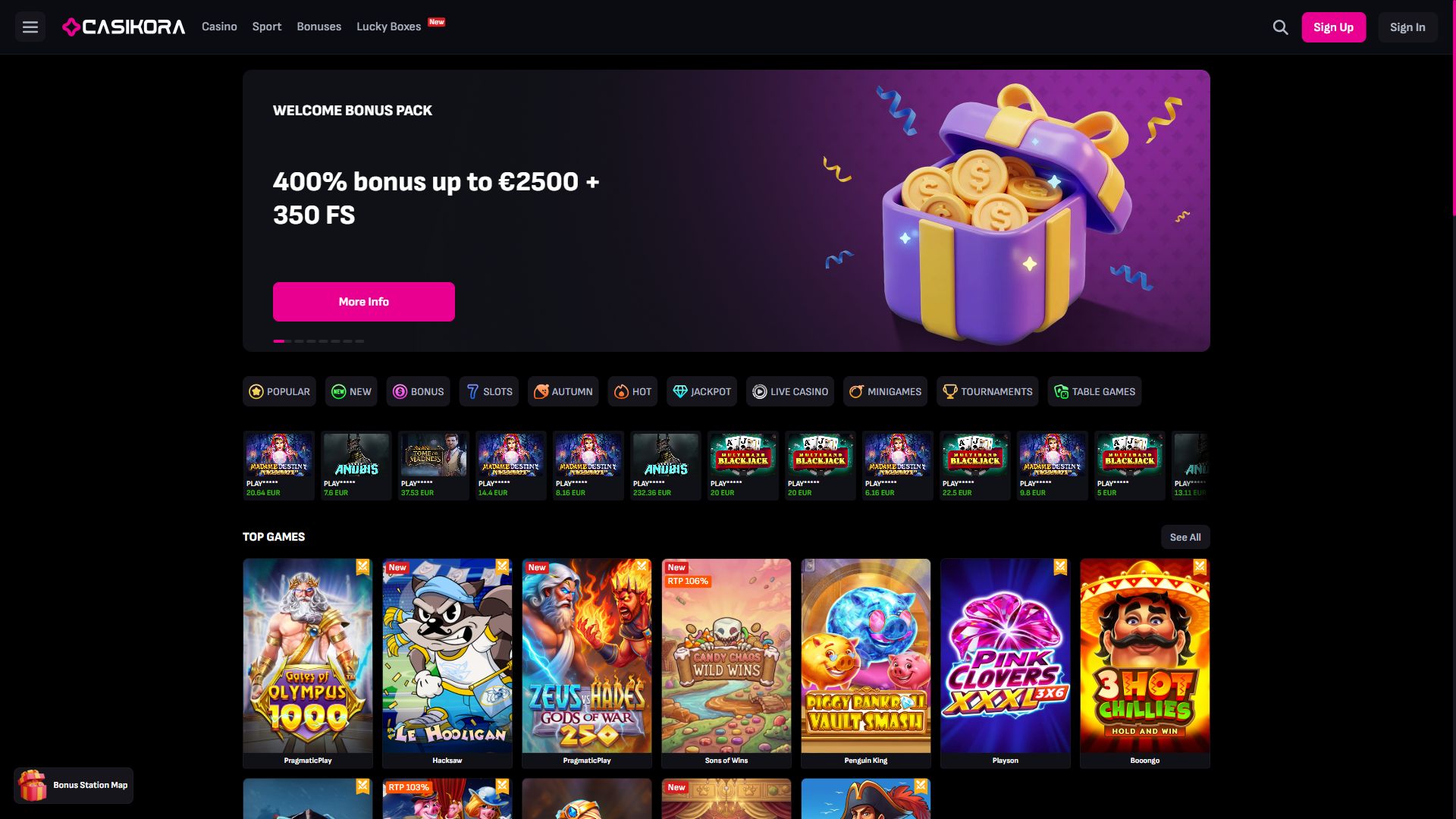 Casikora — Homepage (Desktop)