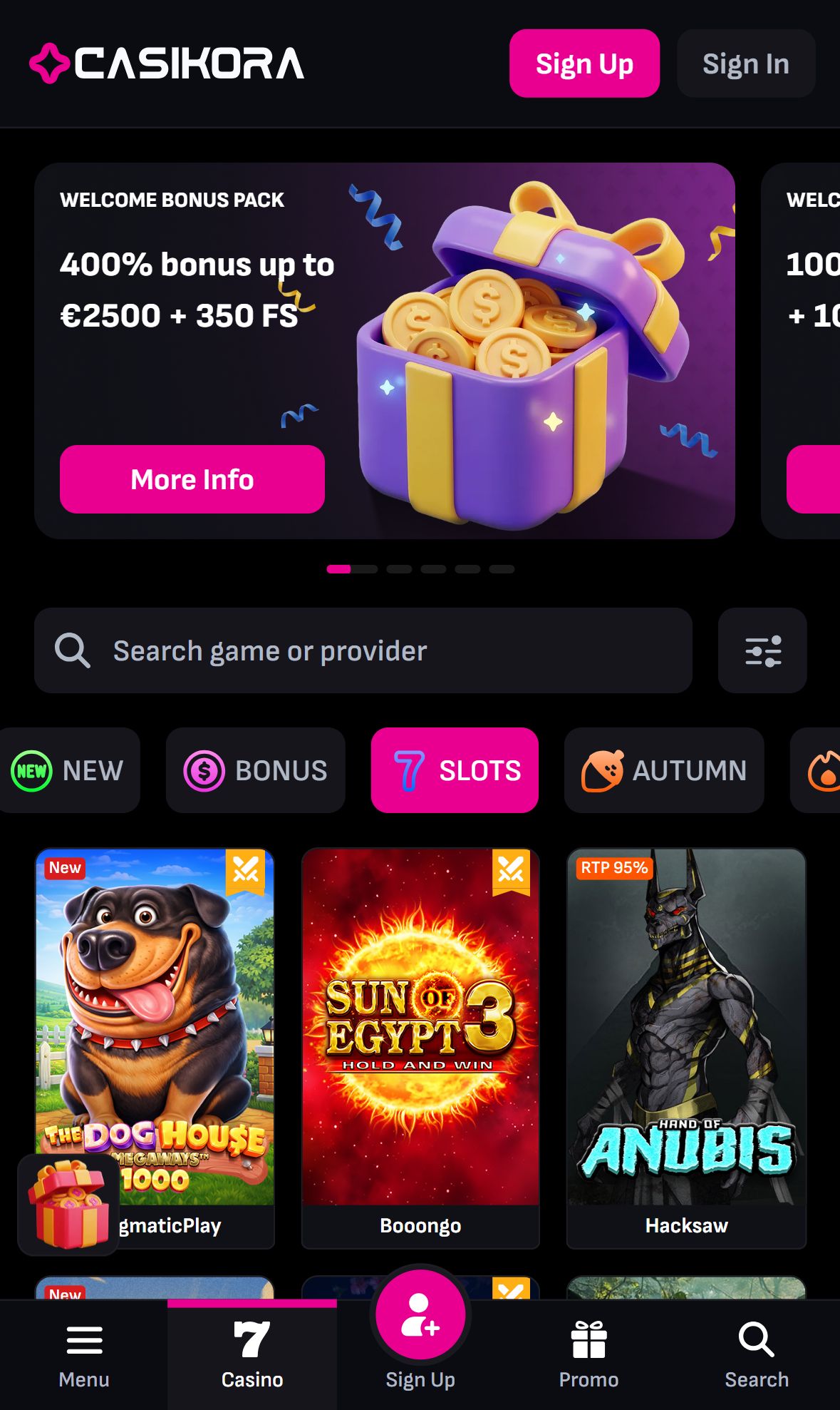 Casikora — Lobby (Mobile)