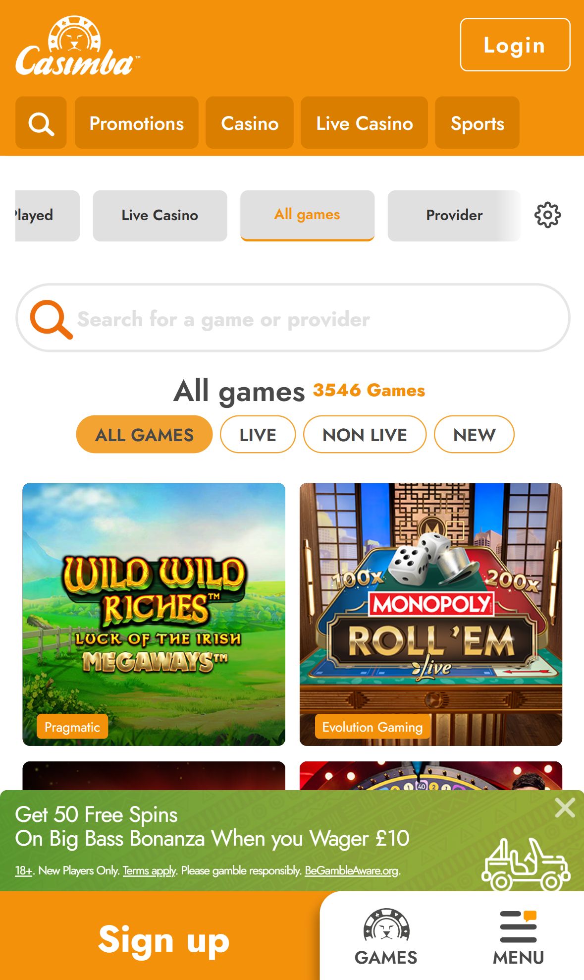 Casimba — Lobby (Mobile)