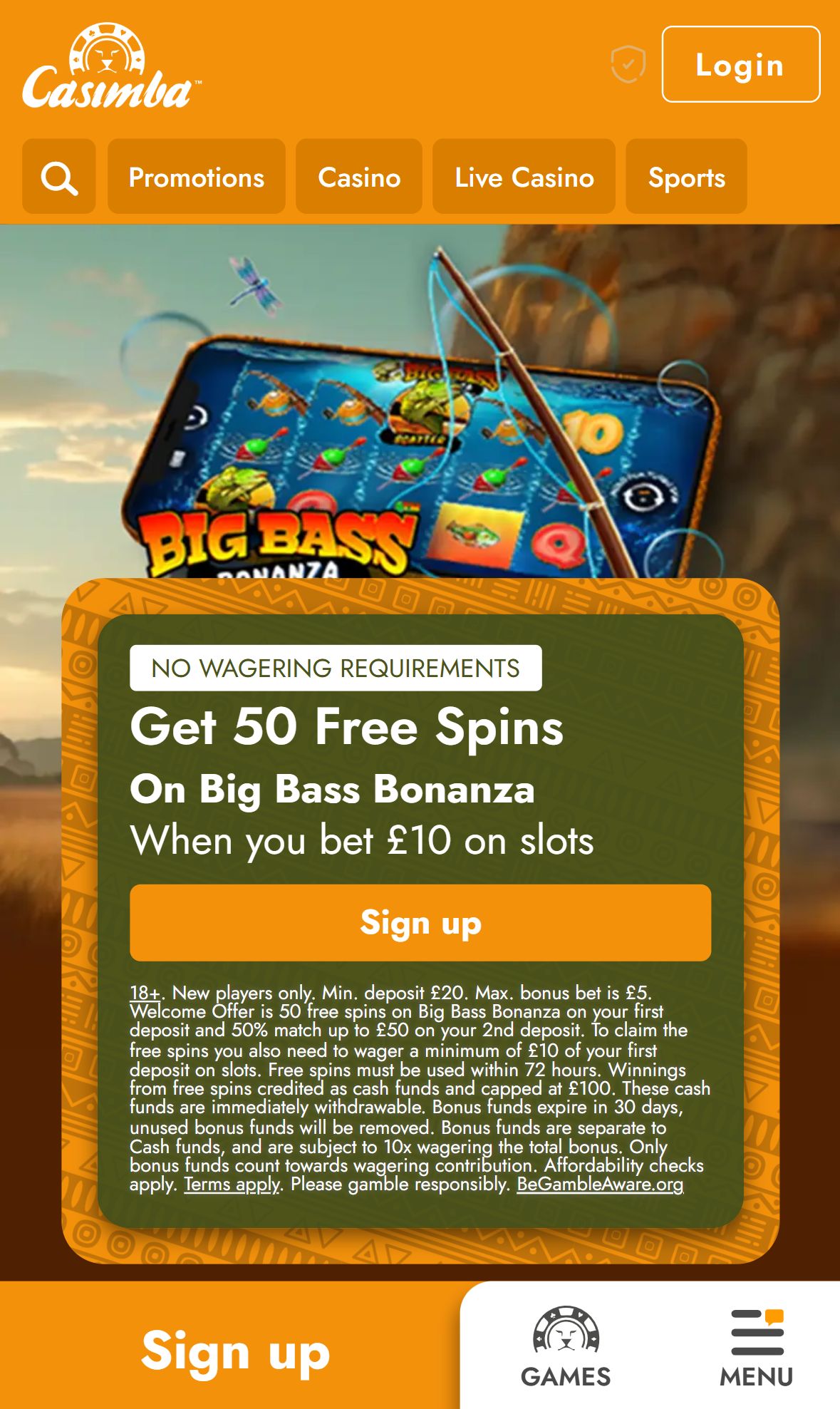 Casimba — Homepage (Mobile)