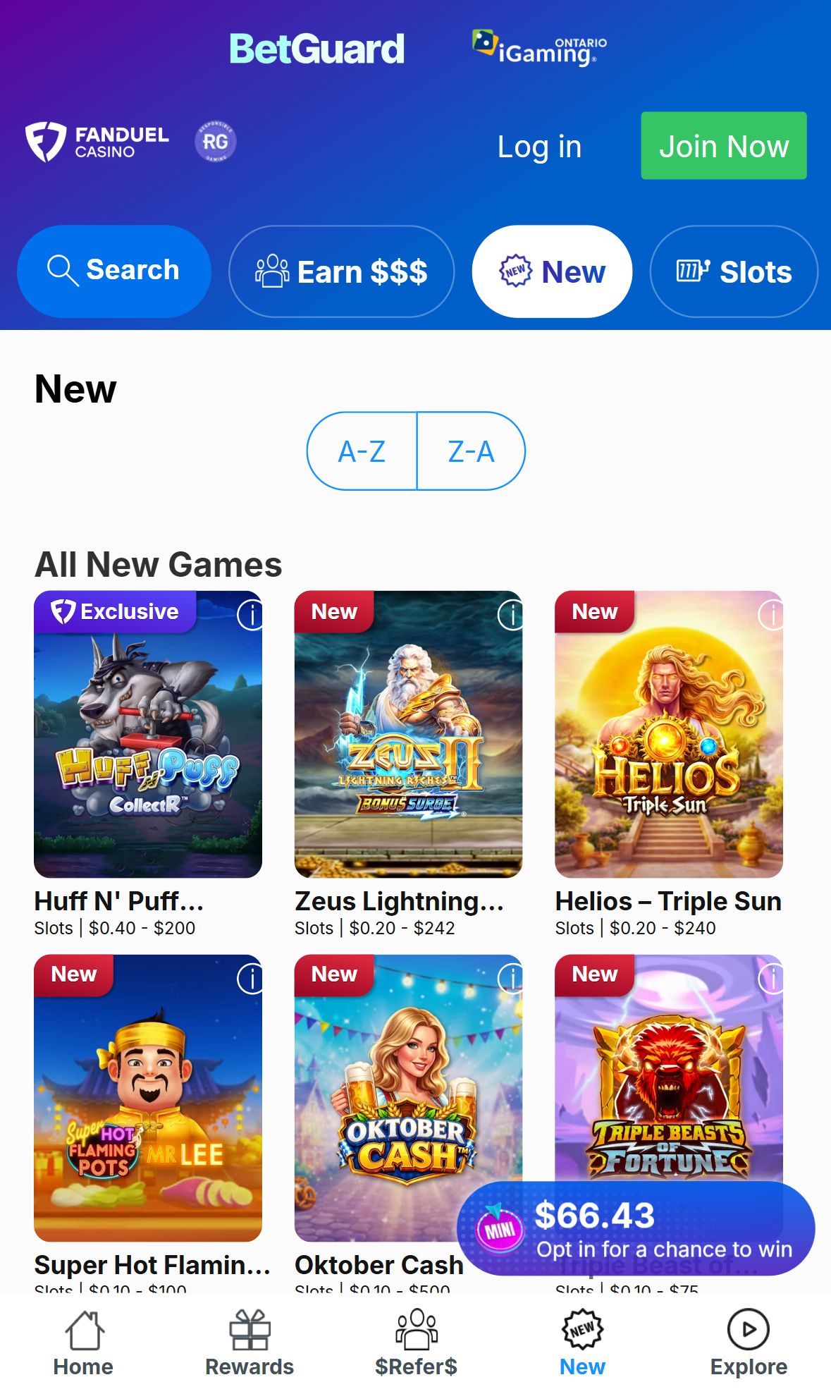 FanDuel Casino — Lobby (Mobile)