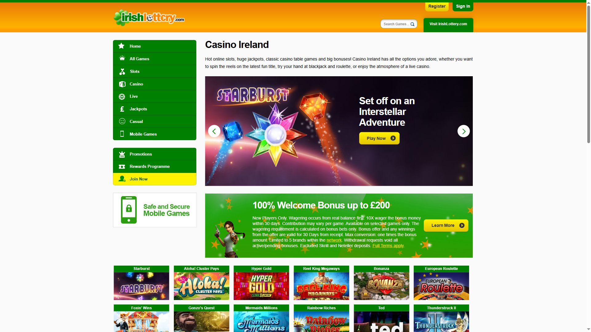 Irish Lottery Casino — Homepage (Desktop)