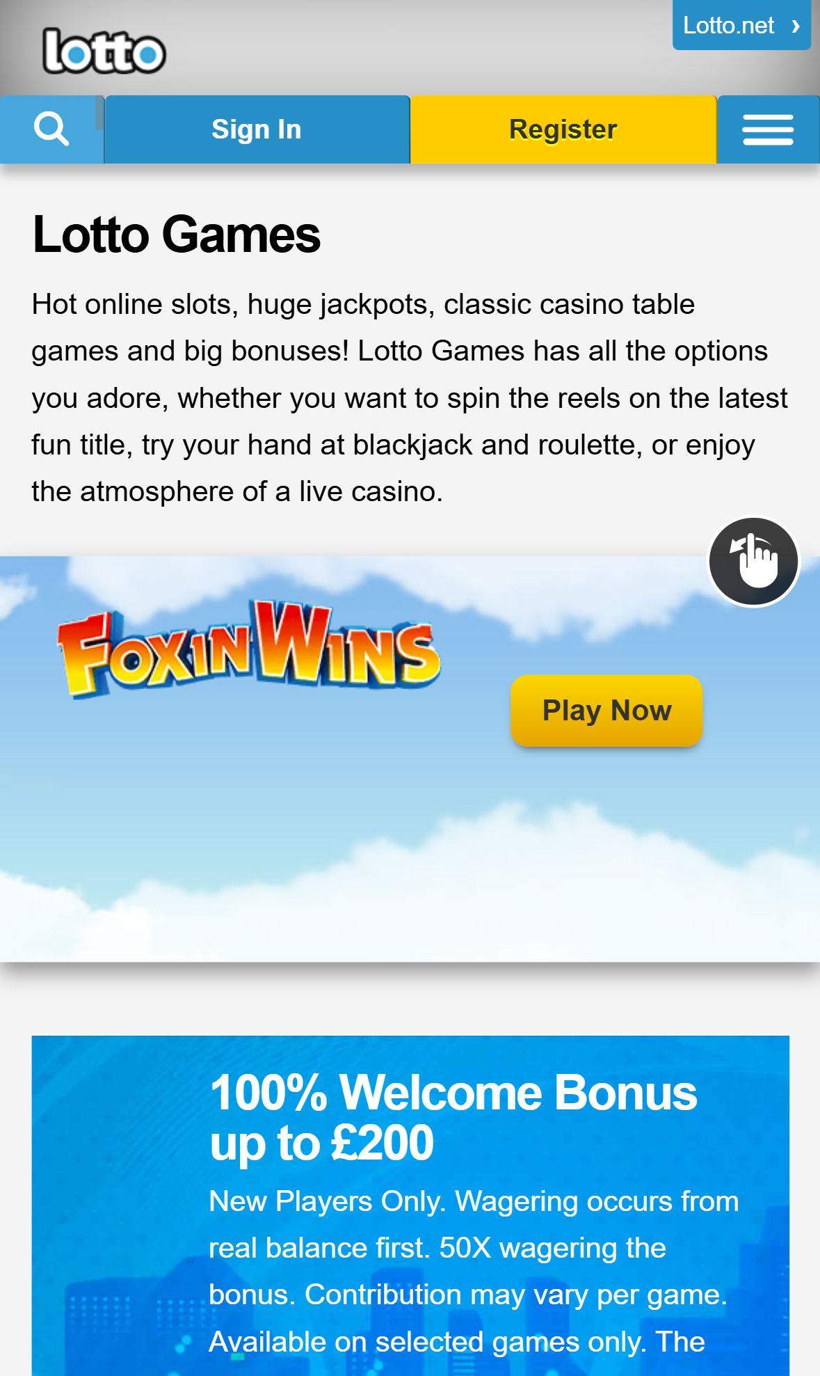 Lotto Games — Homepage (Mobile)