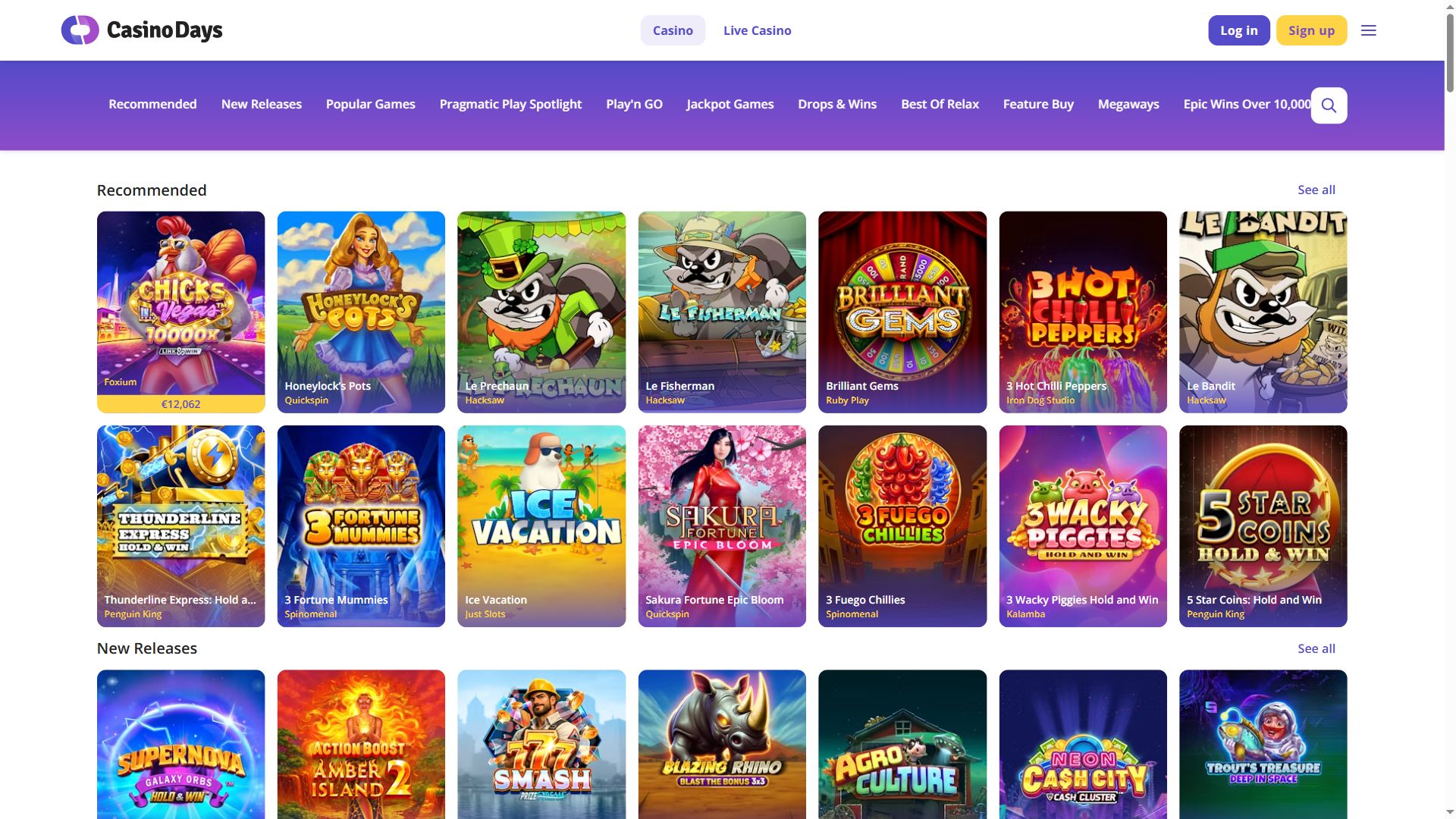 Casino Days — Lobby (Desktop)